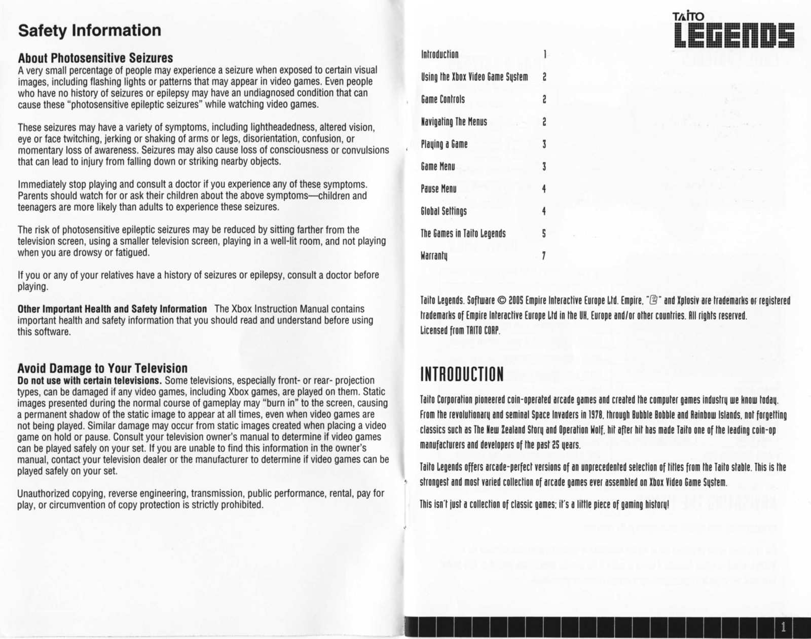 Sega XBOX GAMES TAITO LEGENDS User Manual