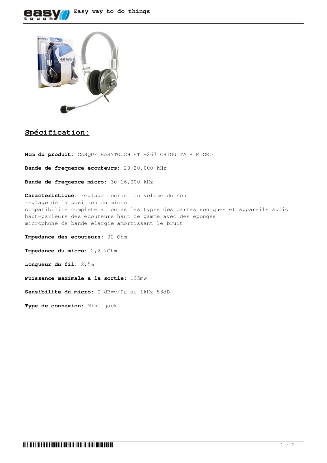 EASYTOUCH ET-267, ET-267 CHIQUITA User Manual