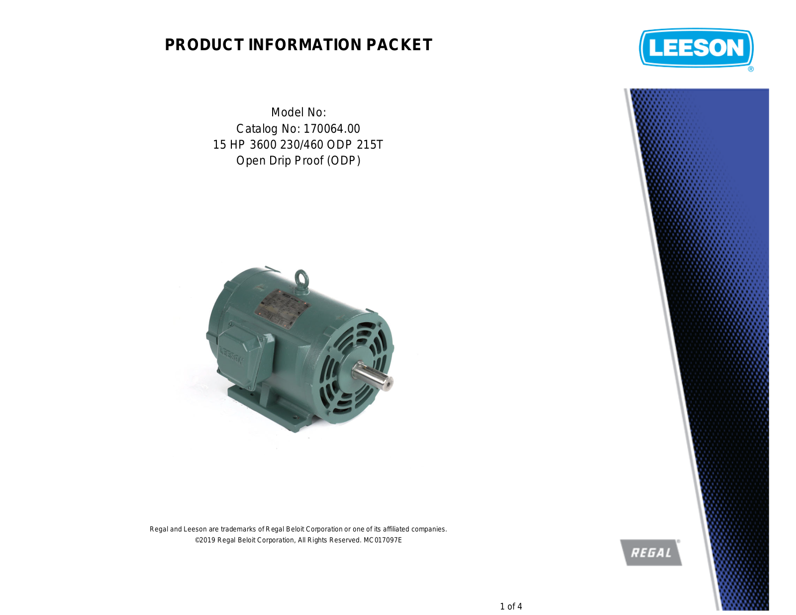 Leeson 170064.00 PRODUCT INFORMATION PACKET