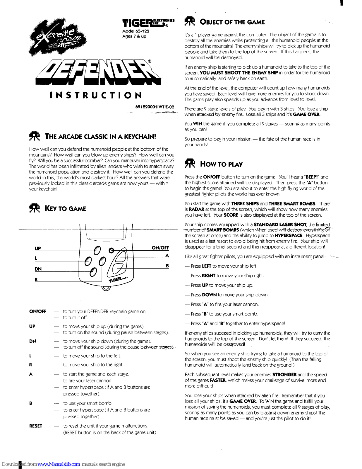 Tiger Defender 65-122 Instruction Manual