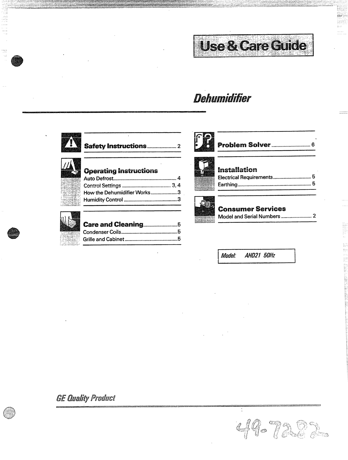 GE AHD21 Use and Care Guide - ManualMachine.com