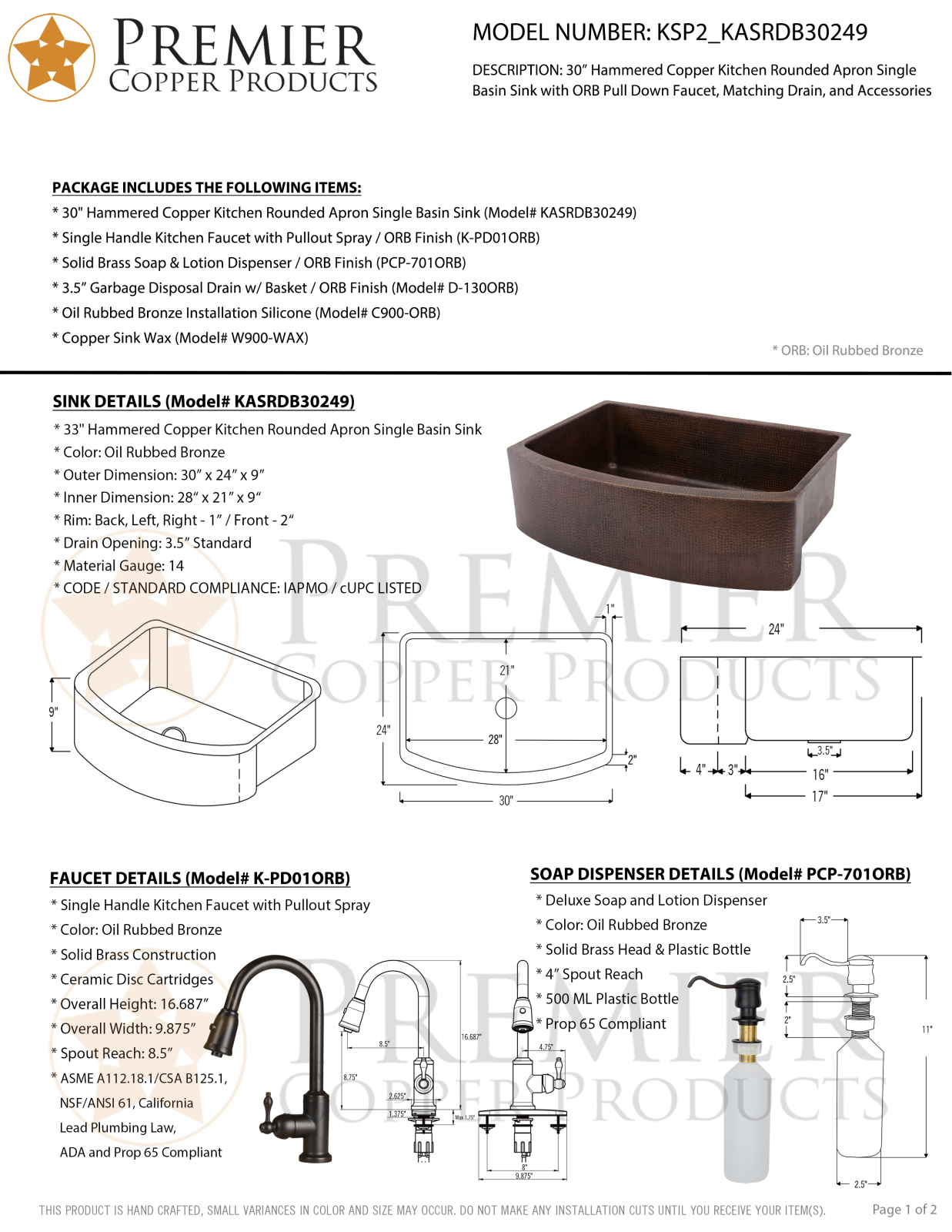 Premier Copper Products IER1960 Specifications - ManualMachine.com