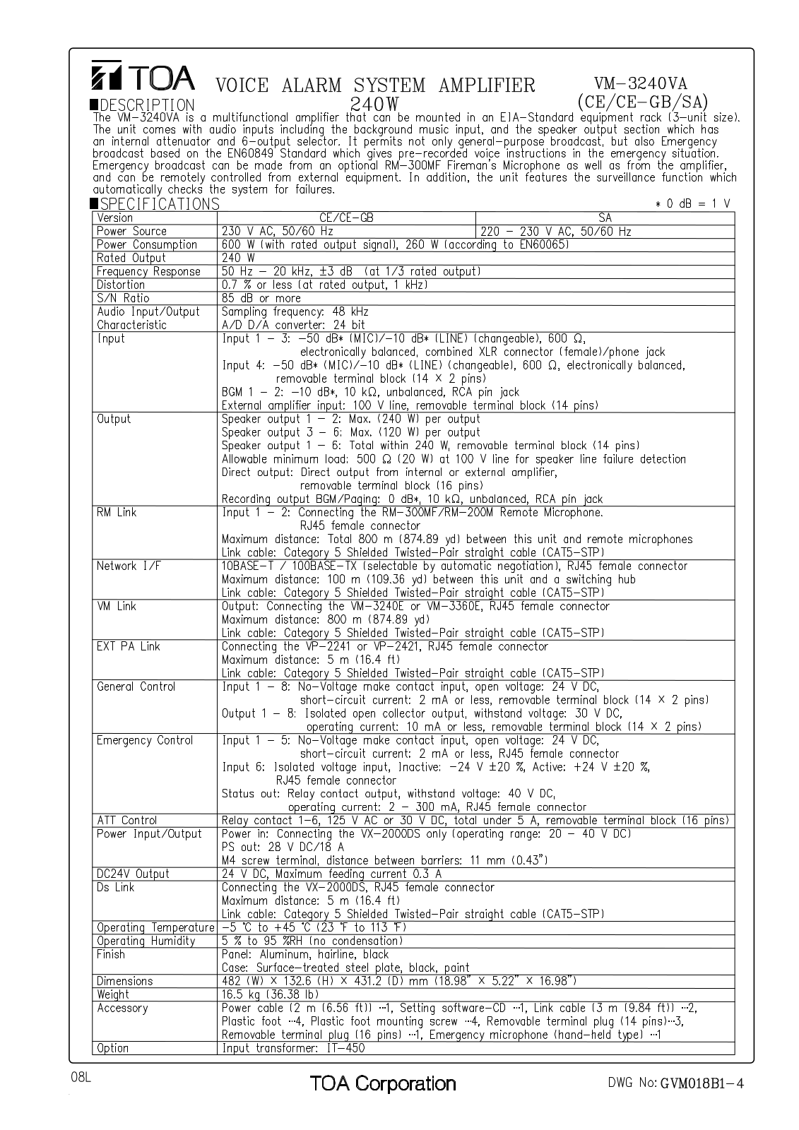 TOA VM-3240VA-AMQ User Manual