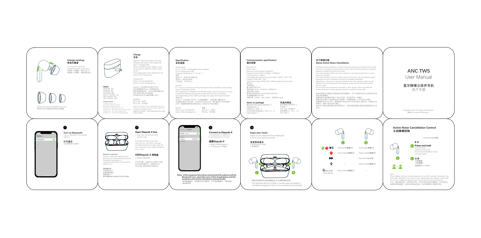 Elephone ElePods X ANC TWS Bluetooth Earphones User Manual