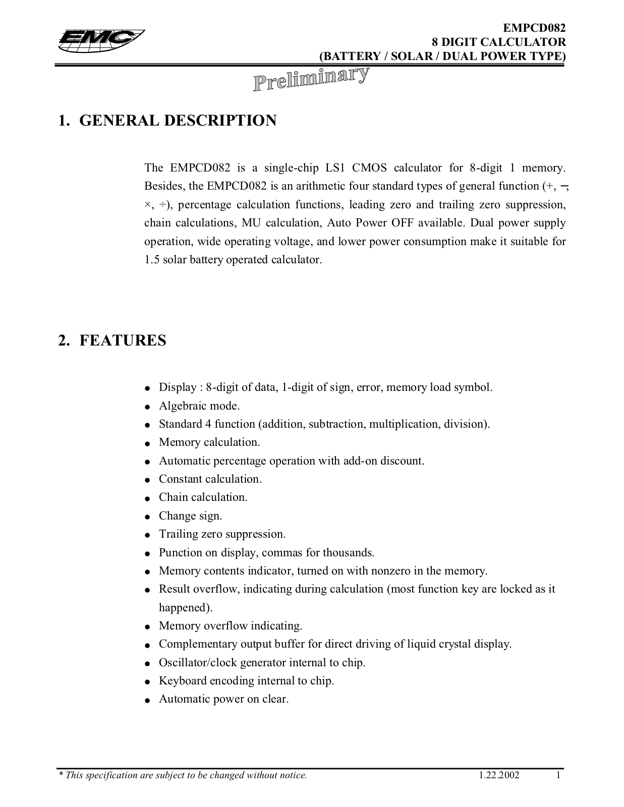 ELAN EMPCD082 Datasheet