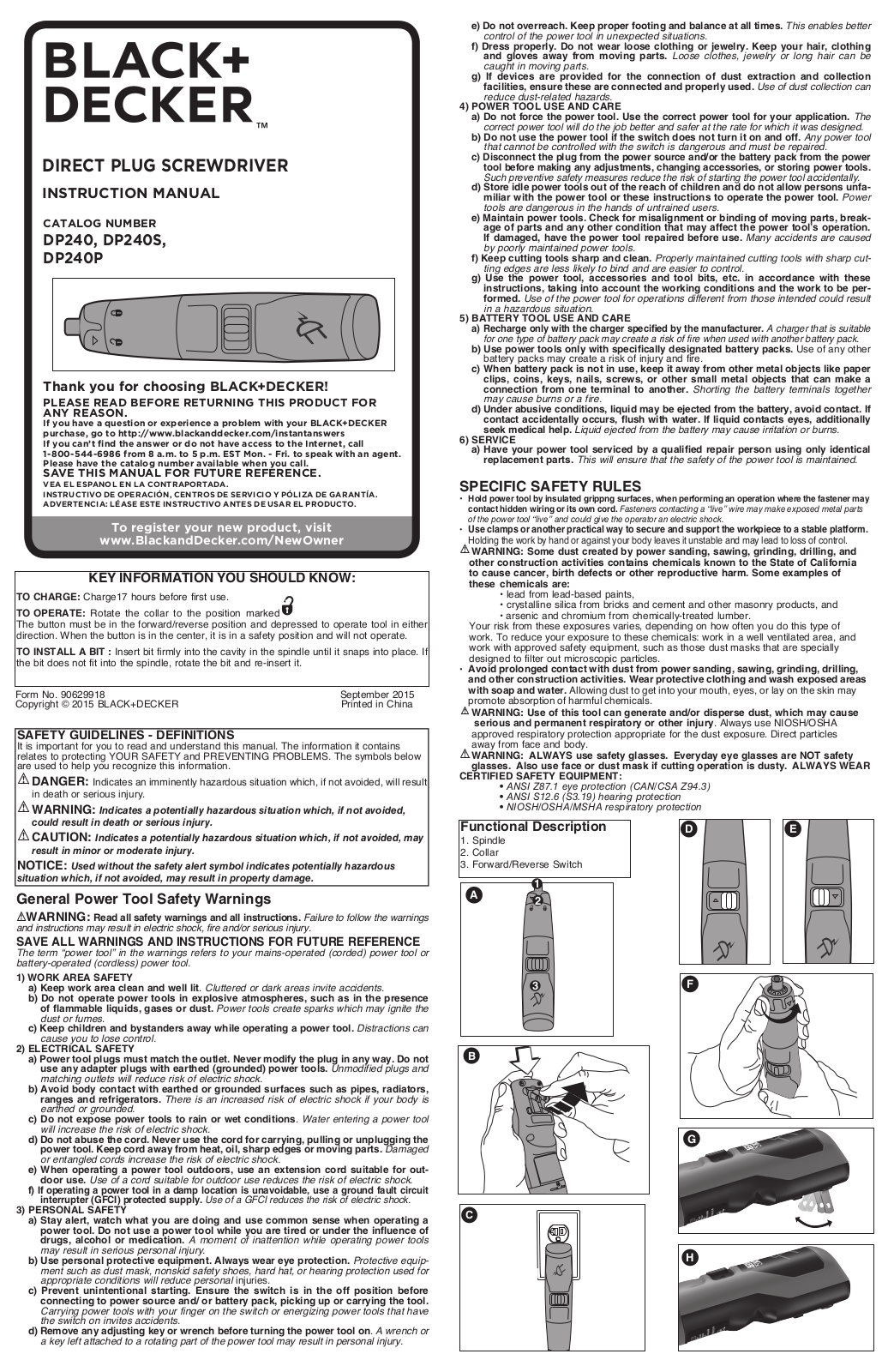 Black+Decker DP240P, DP240S Instruction Manual