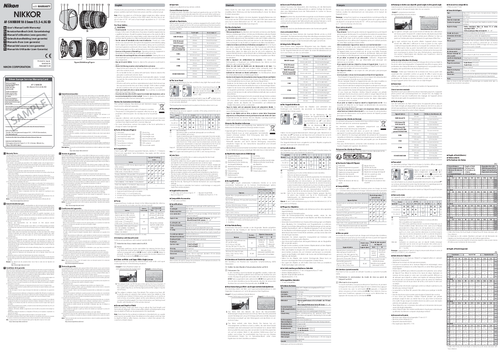 Nikon AF-S NIKKOR 18-35mm f/3.5-4.5G ED User Guide