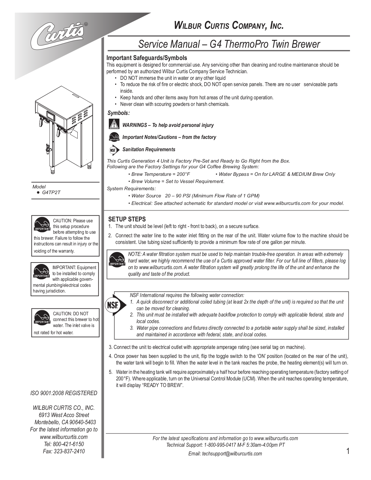 Wilbur Curtis TP2TG4-10 Service Manual