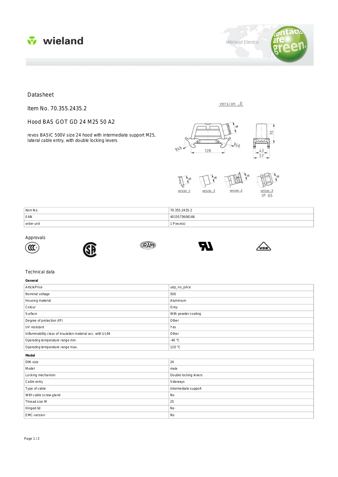 Wieland 70.355.2435.2 Data Sheet