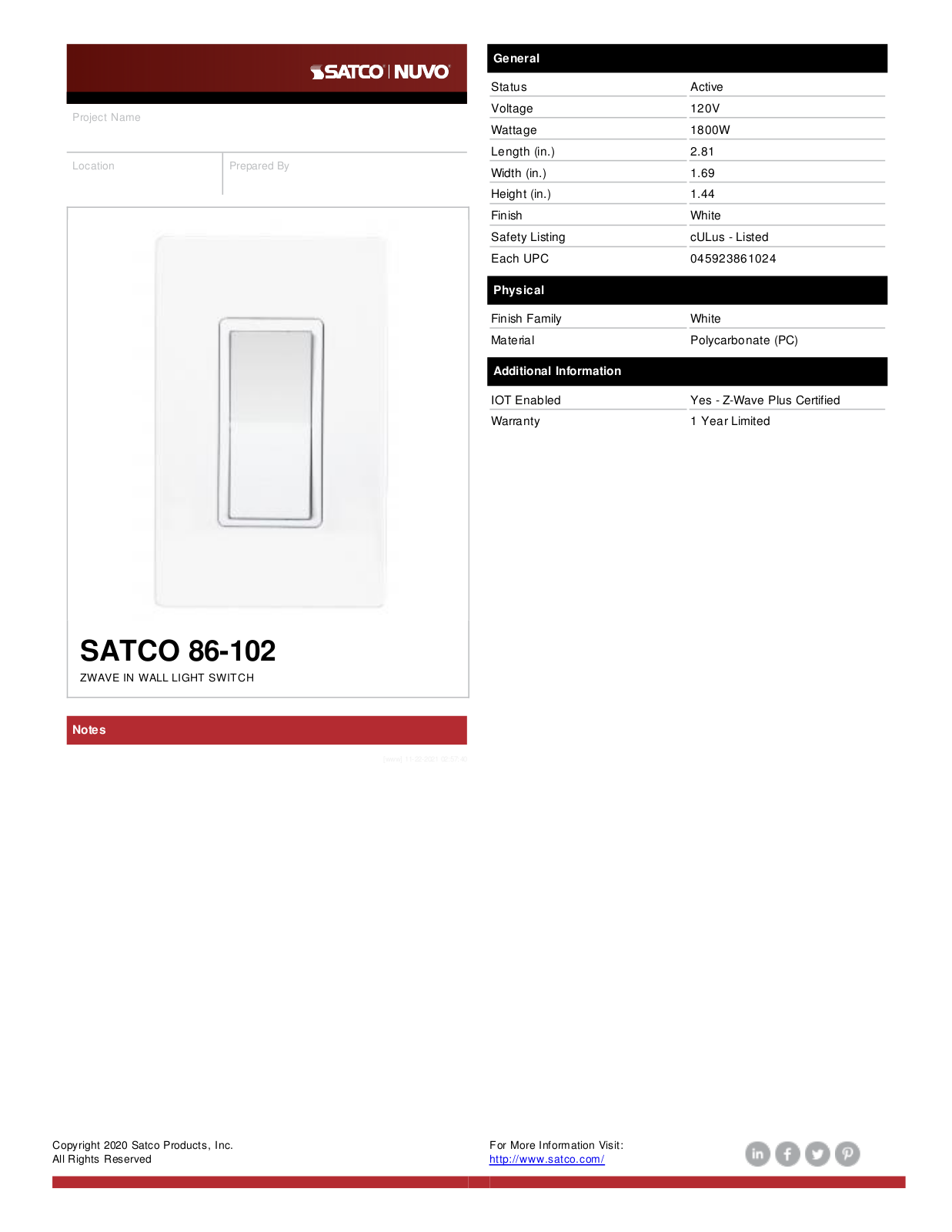 Satco KLR1186 Specifications - ManualMachine.com