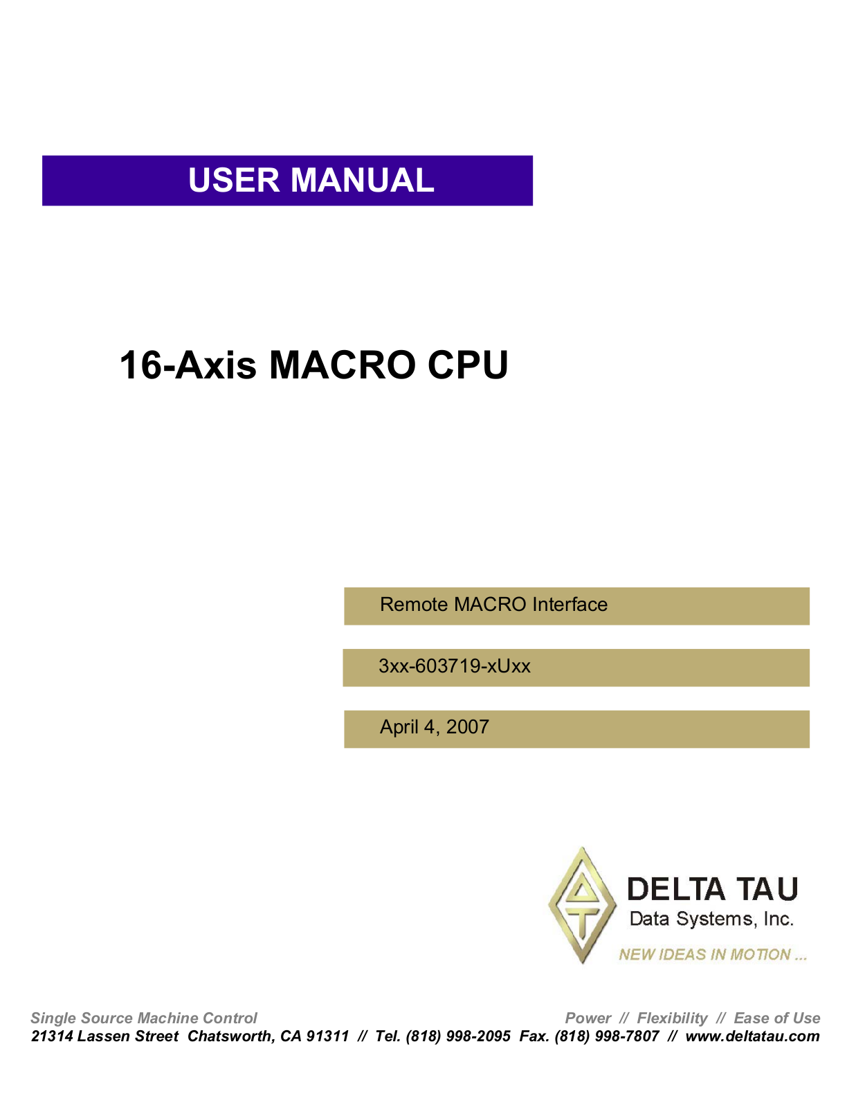 Delta Tau 16-AXIS MACRO CPU User Manual