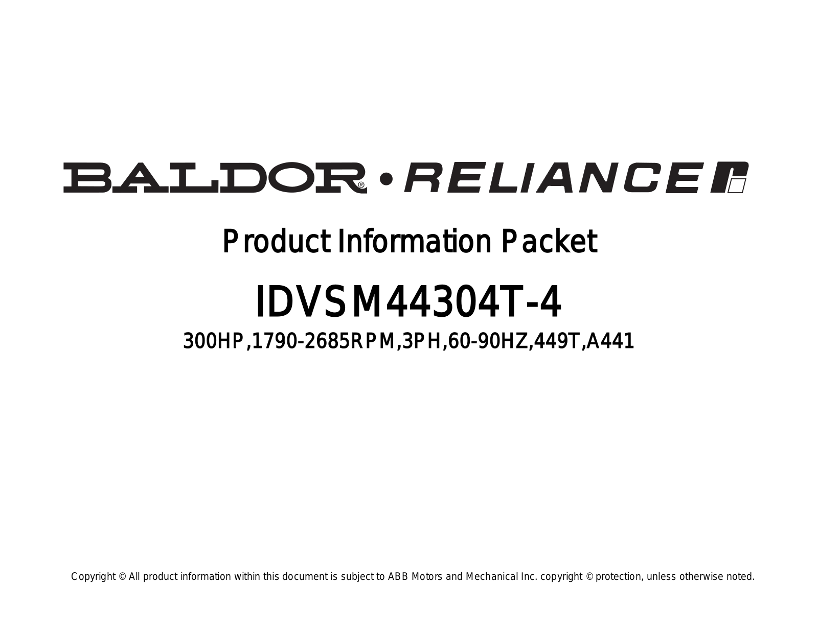 Baldor IDVSM44304T-4 Product Information Sheet