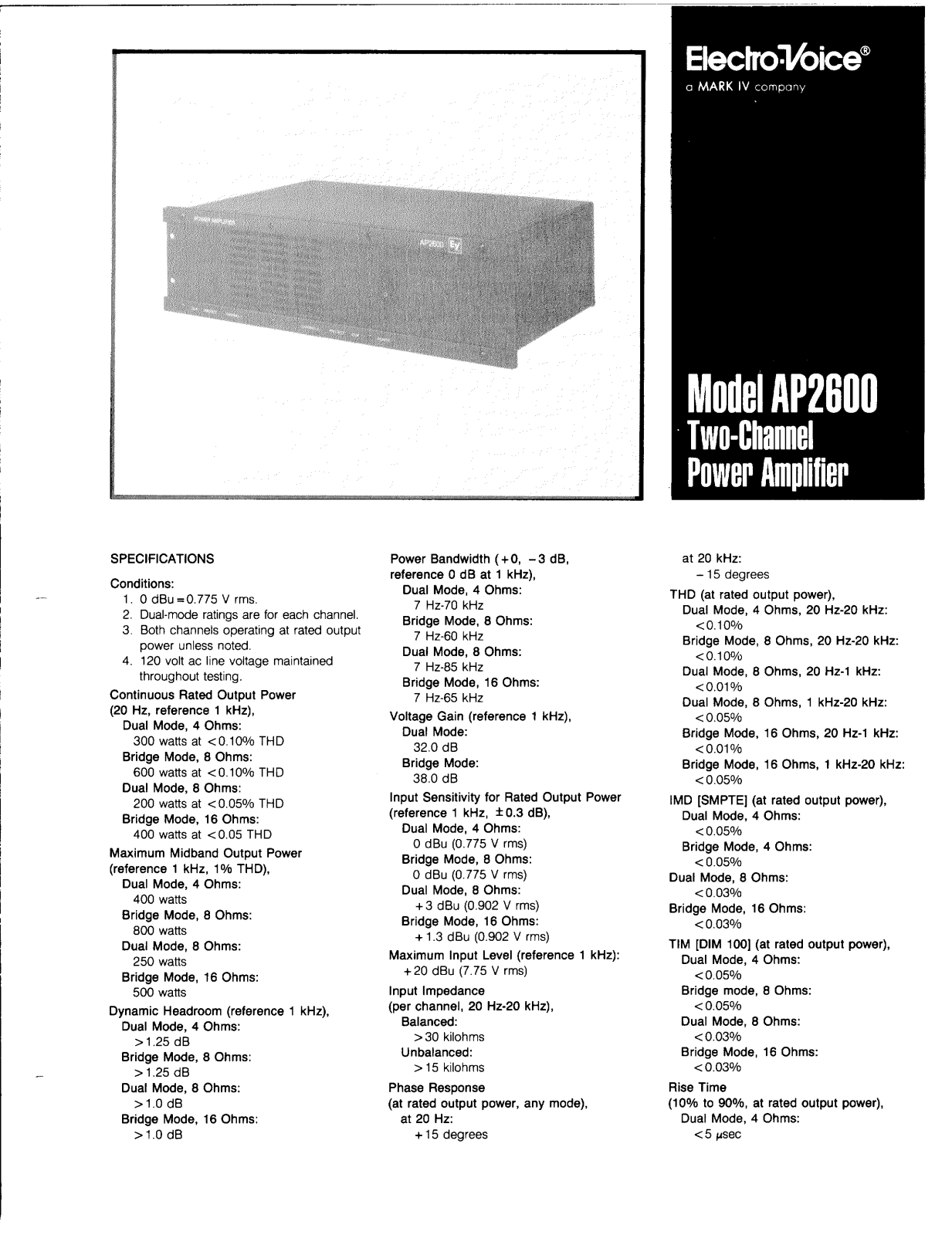 Electro-Voice AP2600 User Manual