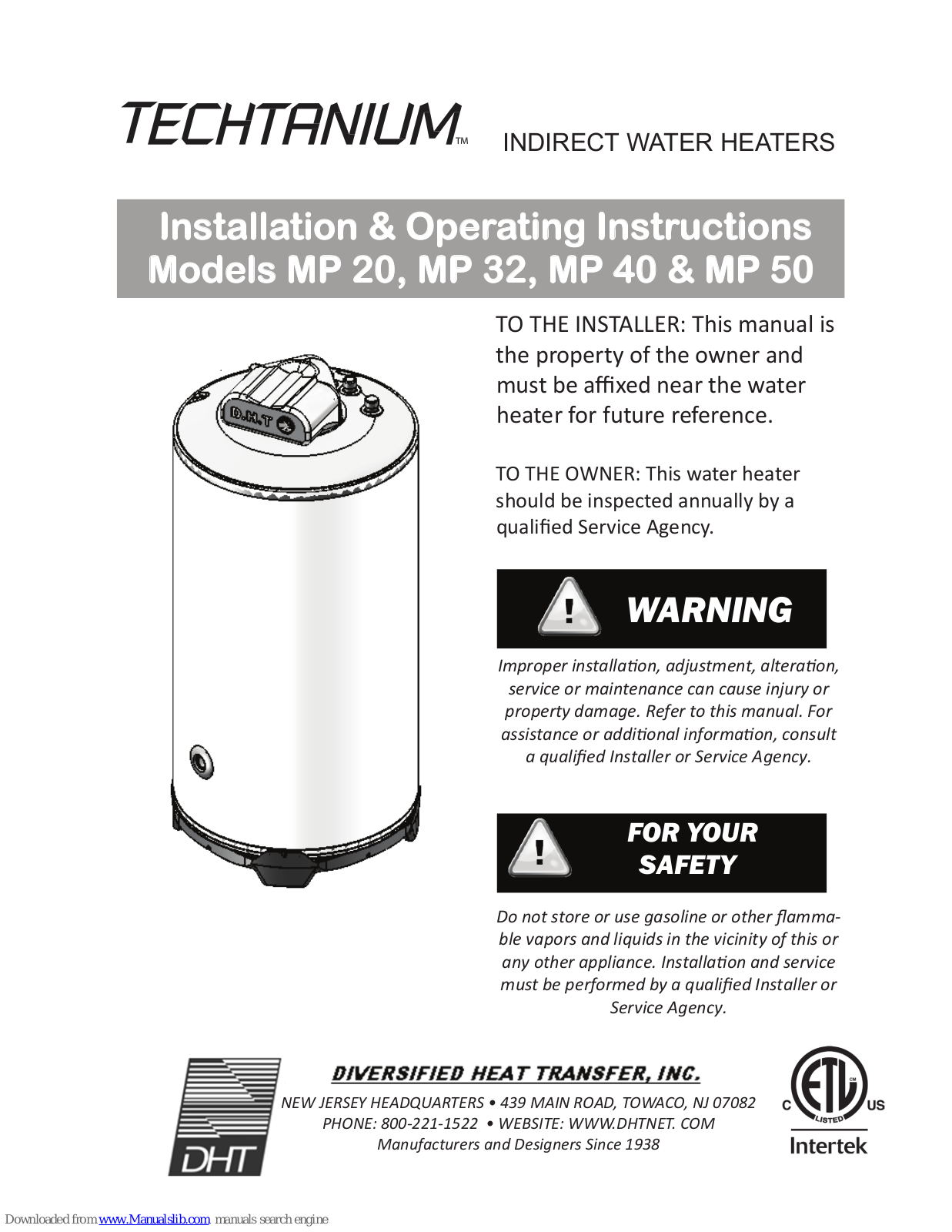 Techtanium MP 20, MP 32, MP 40, MP 50 Installation And Operation Instructions Manual