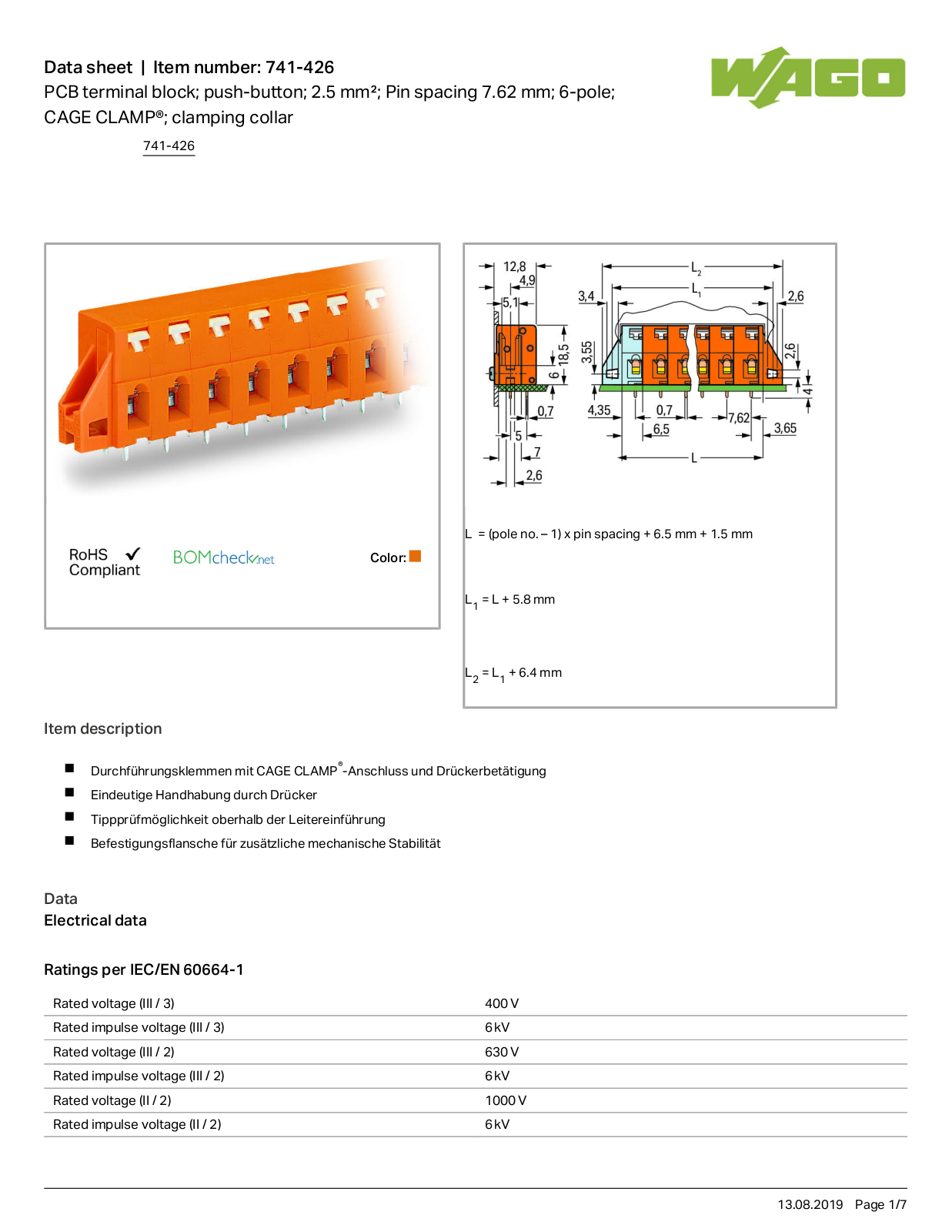 Wago 741-426 Data Sheet