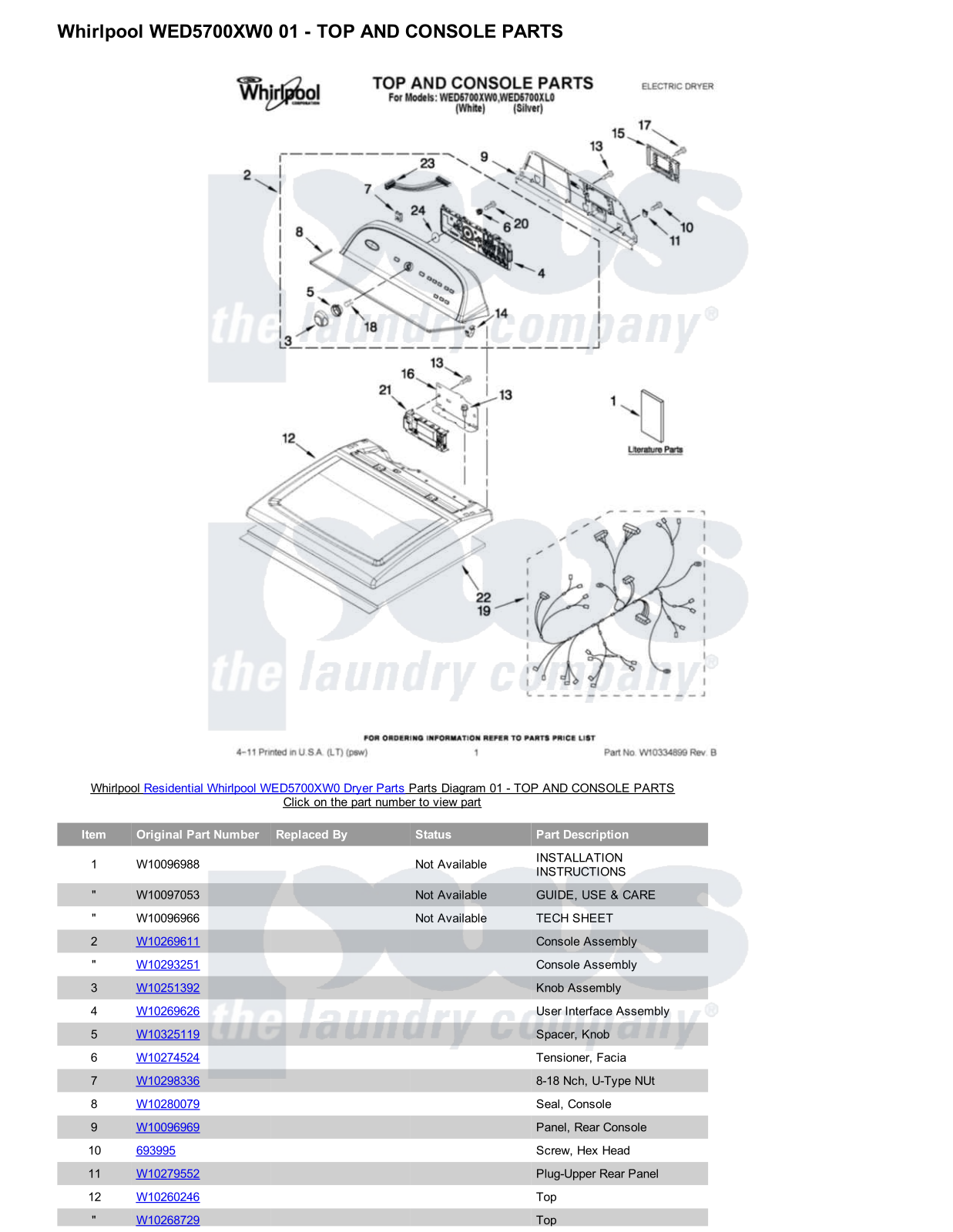 Whirlpool WED5700XW0 Parts Diagram