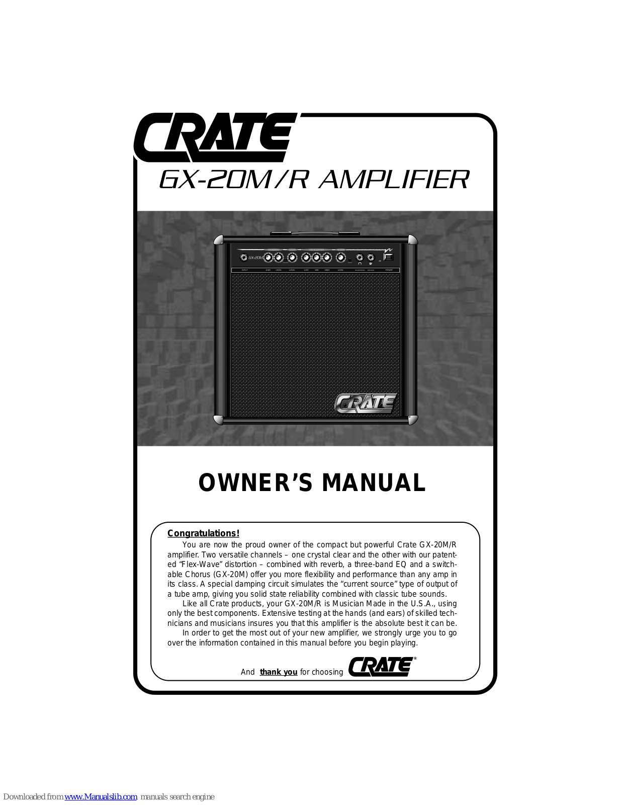 Crate GX-20M /R, GX-20M, GX-20R Owner's Manual