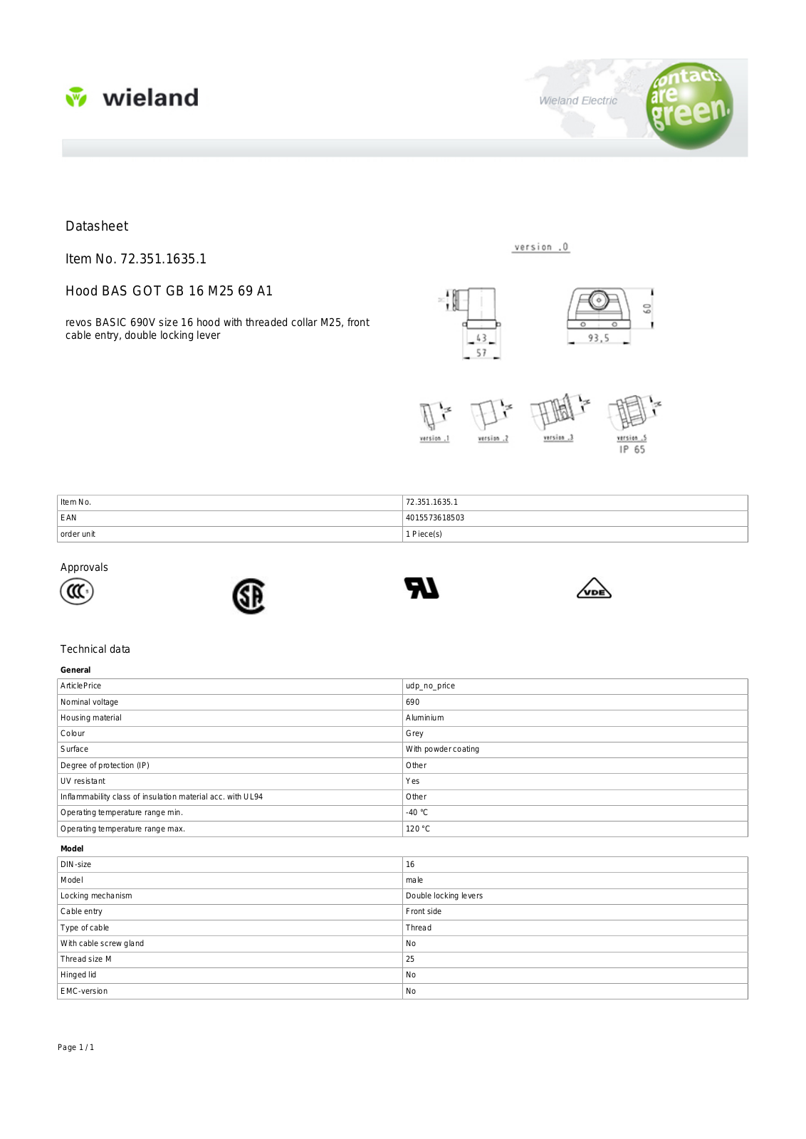 Wieland 72.351.1635.1 Data Sheet