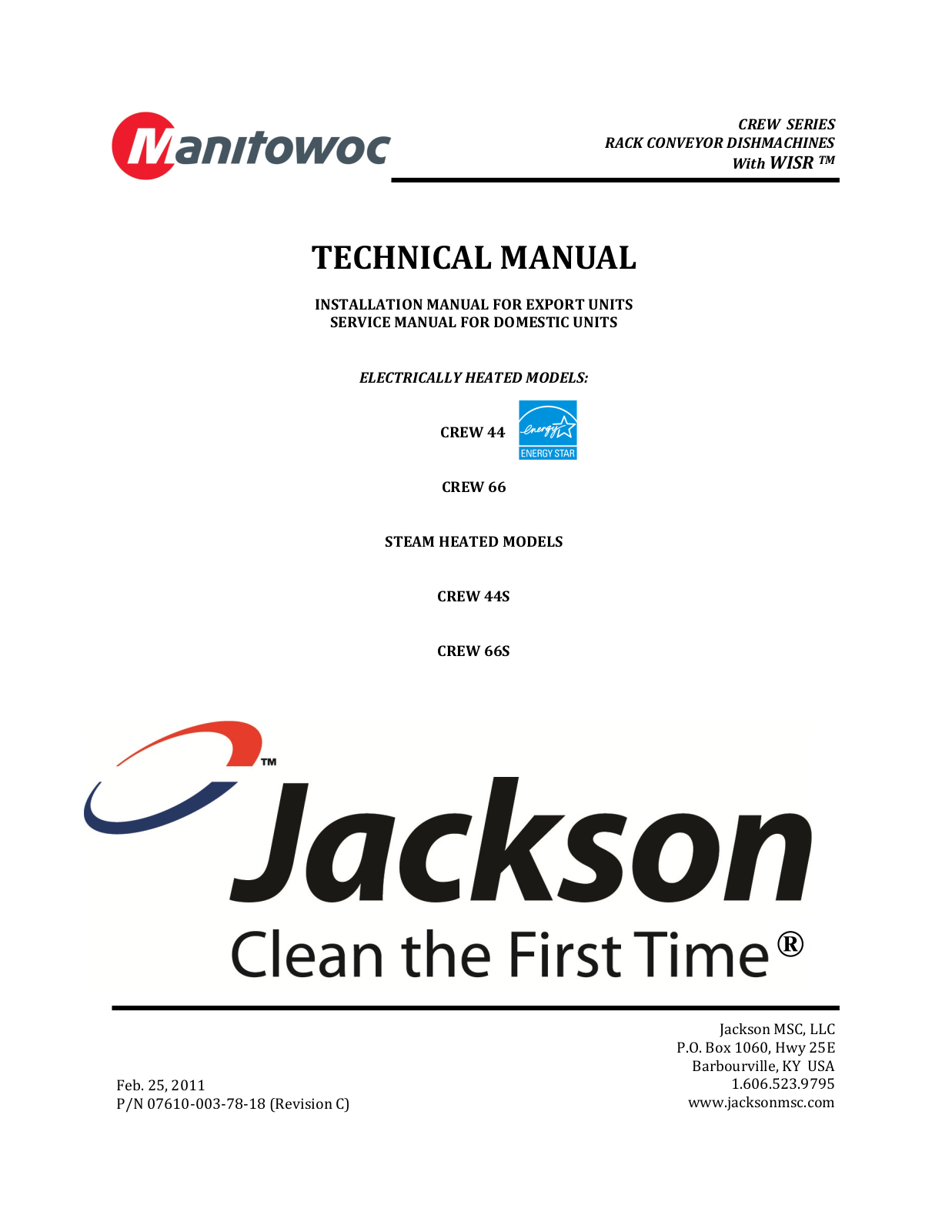 Jackson / Dalton Dishwasher CREW 44 Service Manual