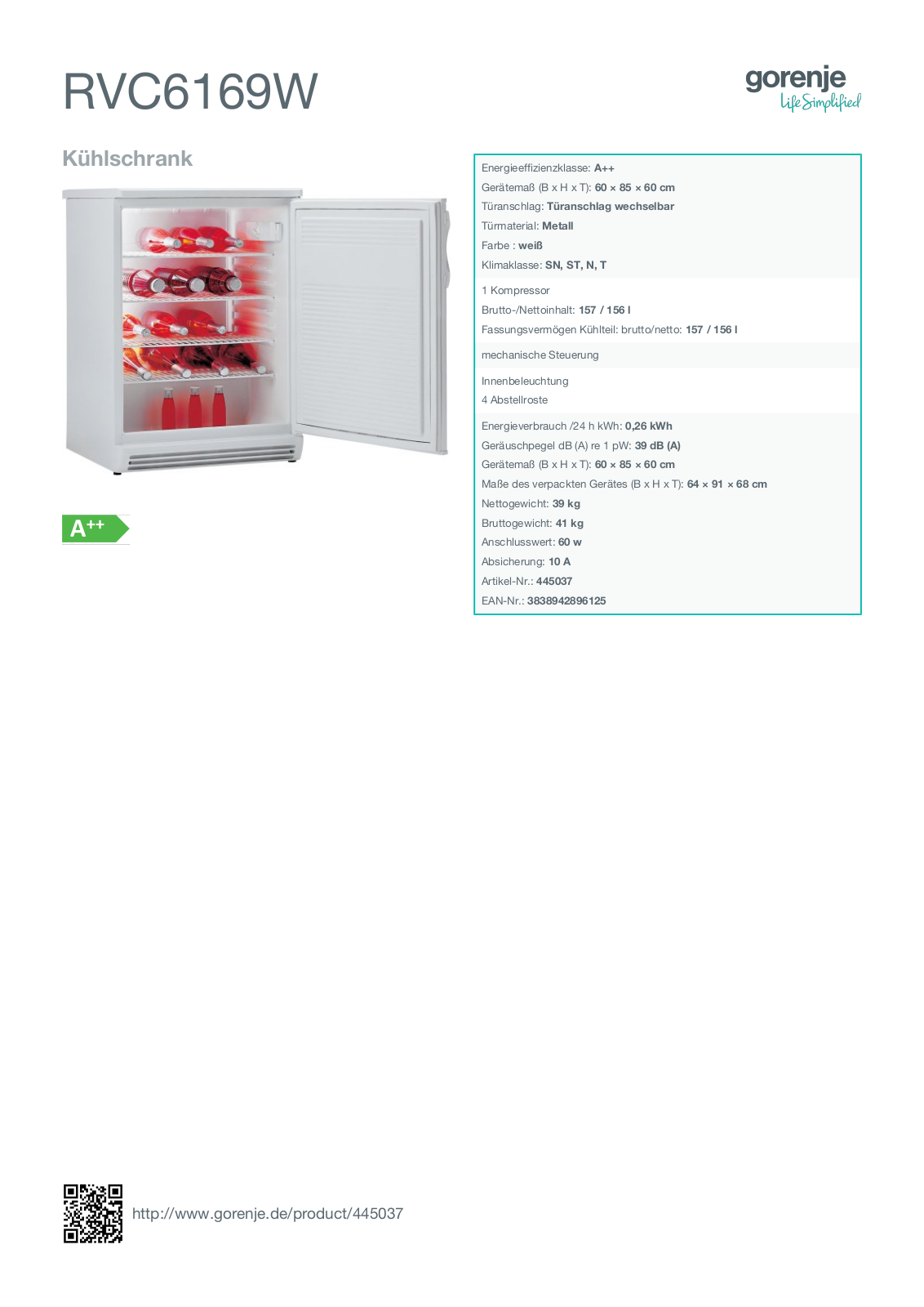 Gorenje RVC6169W User Manual