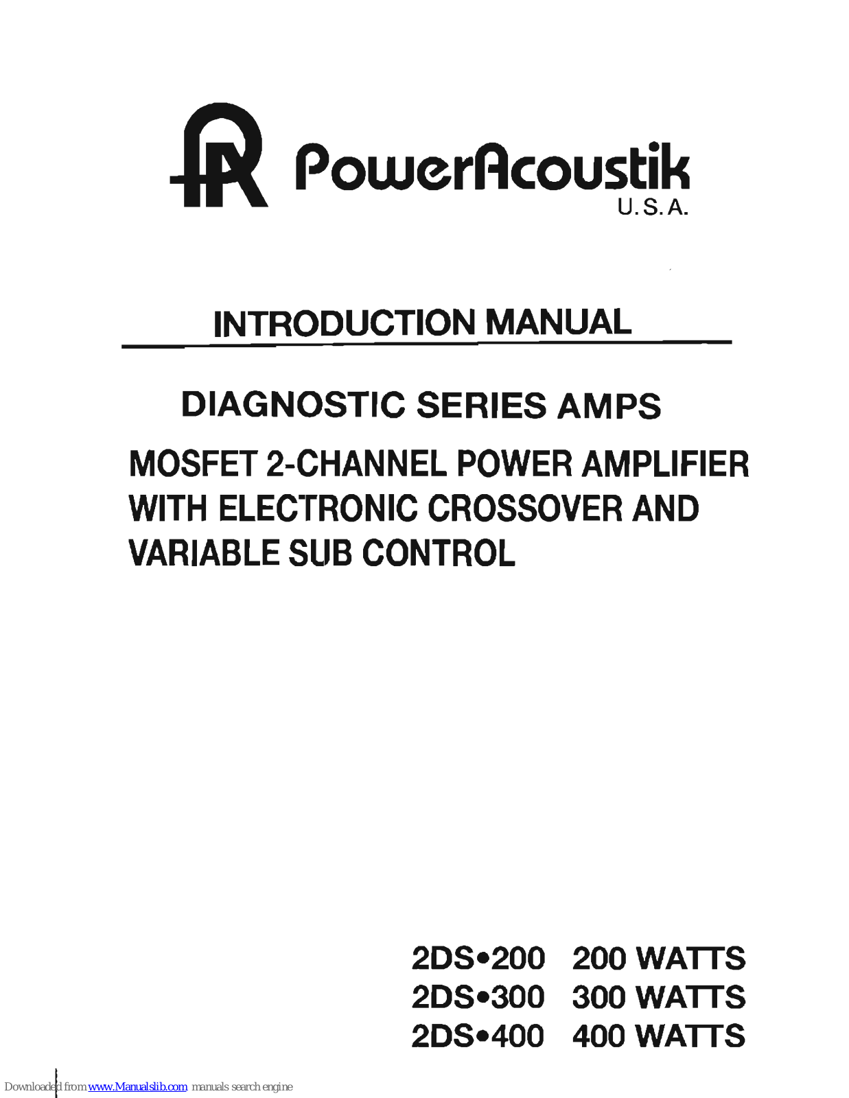 Power Acoustik 2DS-200, 2DS-300, 2DS-400 Introduction Manual