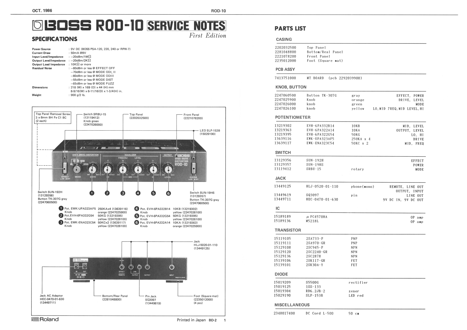BOSS ROD-10 Service Manual