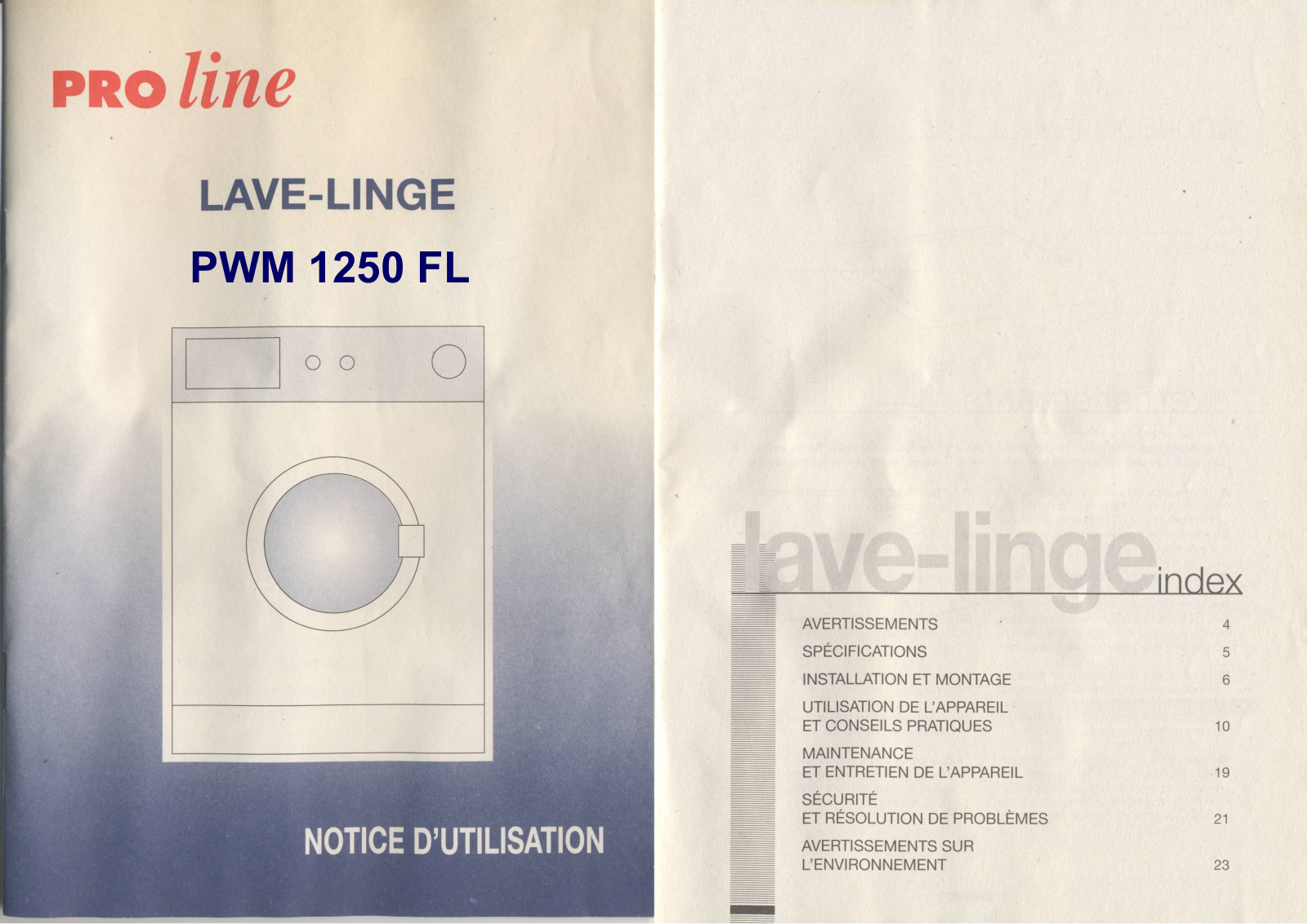 PROLINE PWM 1250 FL User Manual