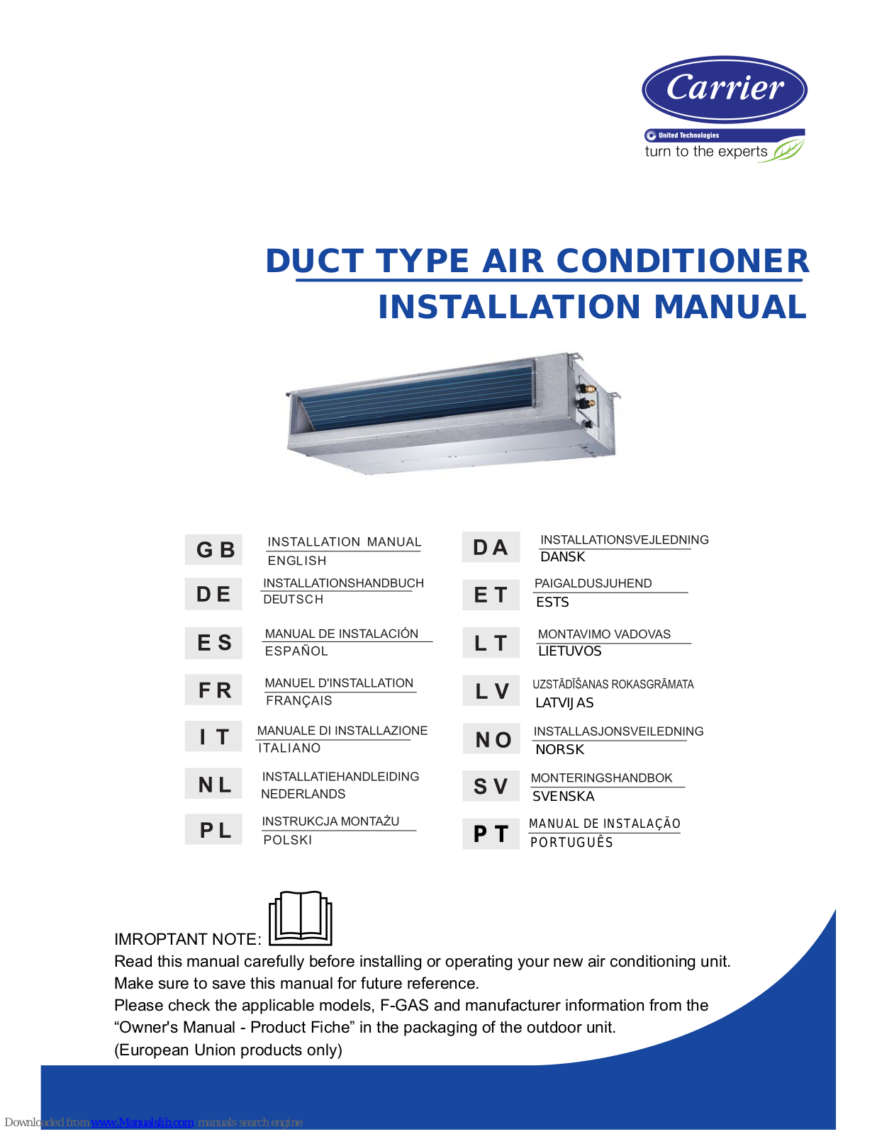 Carrier 38QUS009DS, 42QSS012DS, 38QUS018DS, 42QSS018R8S, 38QUS018R8S Installation Manual