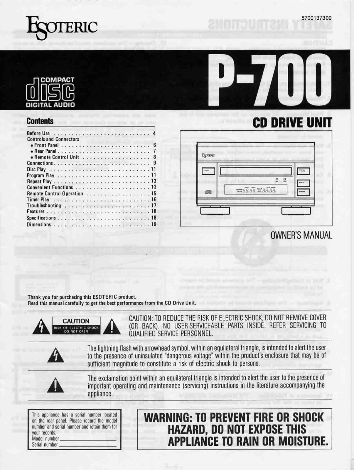 TEAC P-700 Owners manual