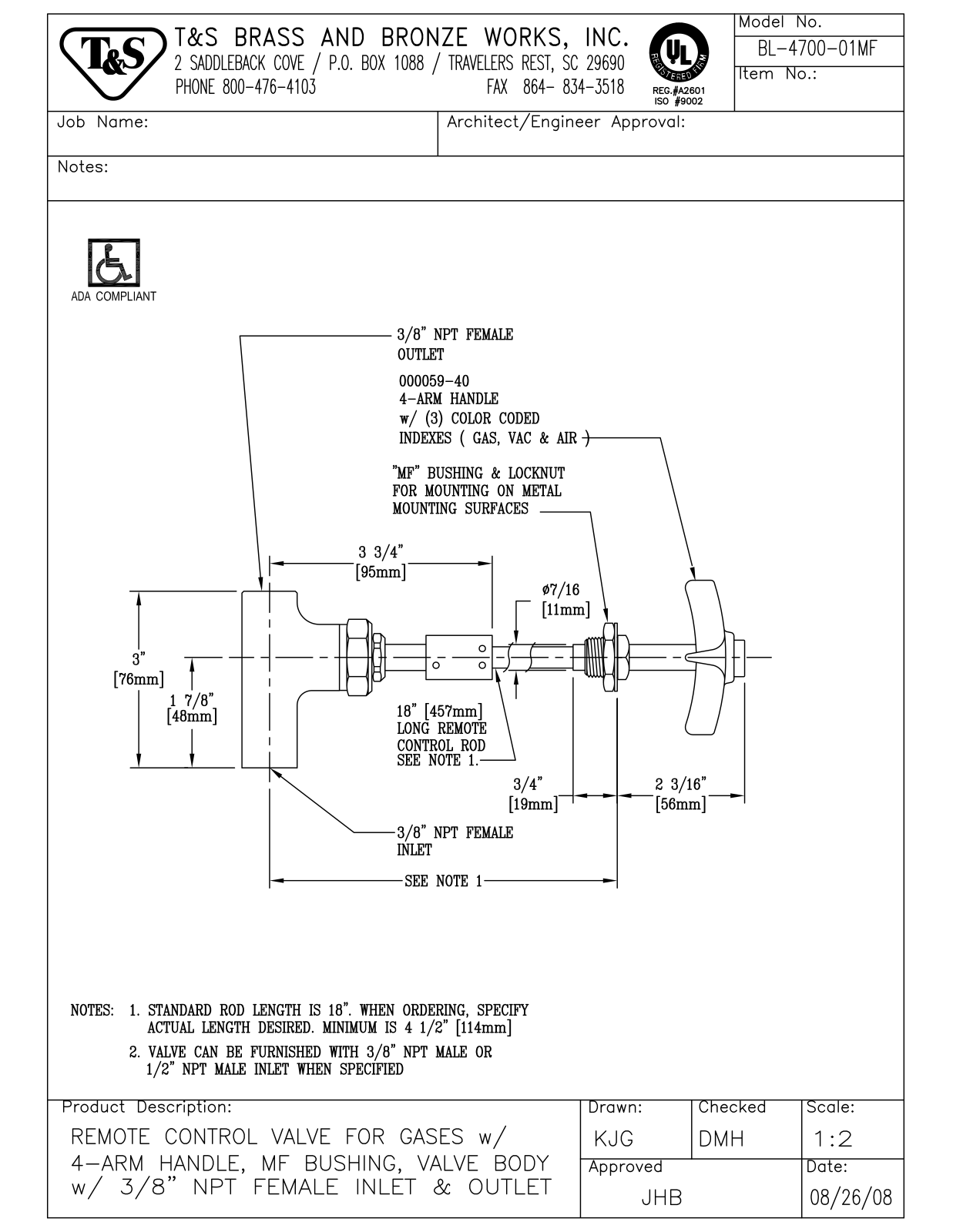 T&S Brass BL-4700-01MF User Manual