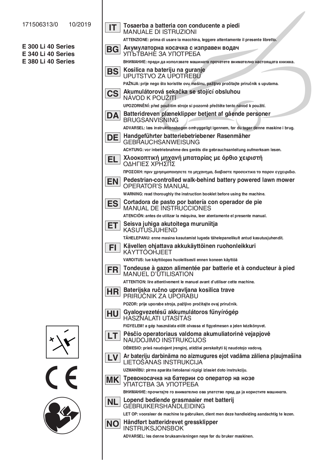 ALPINA E 300 Li 40 Series, E 340 Li 40 Series, E 380 Li 40 Series OPERATOR’S MANUAL