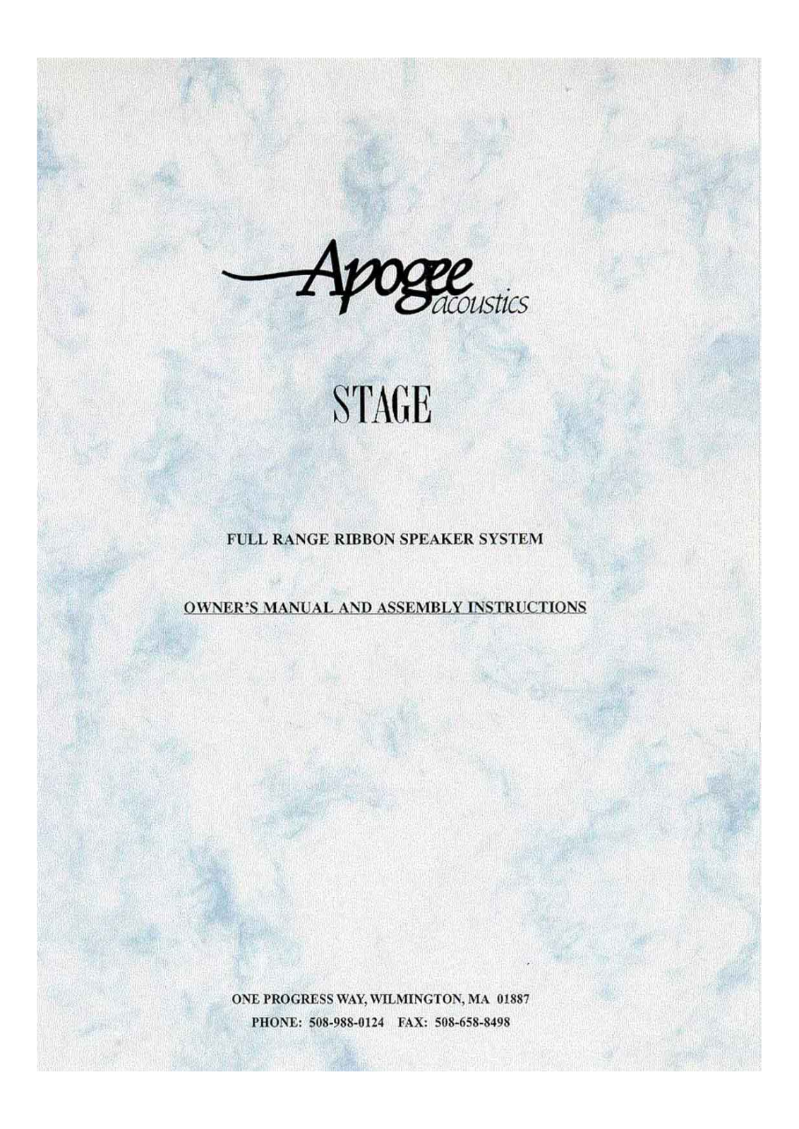 Apogee Stage Owners manual
