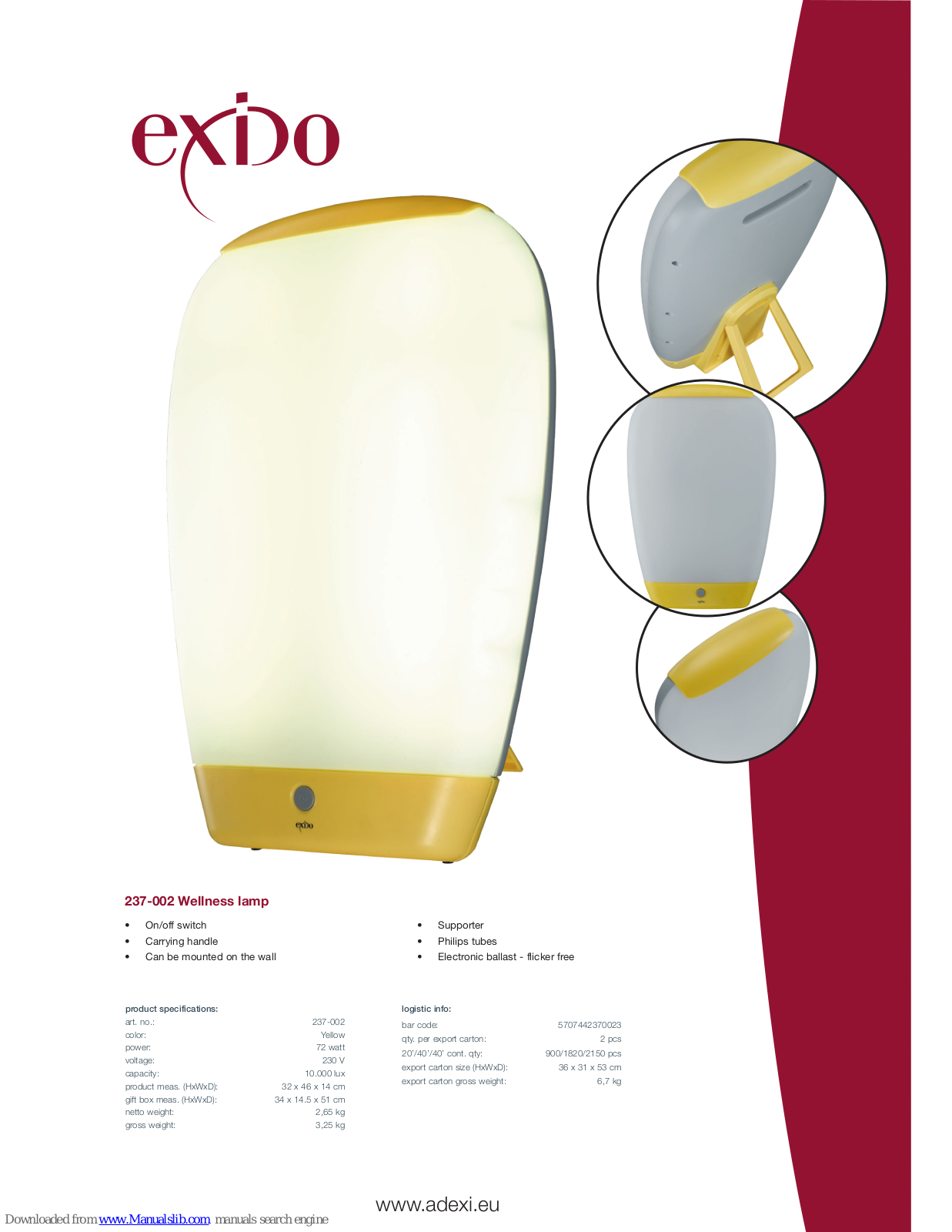 Exido Wellness Lamp 237-002, 237-002 Specifications - ManualMachine.com