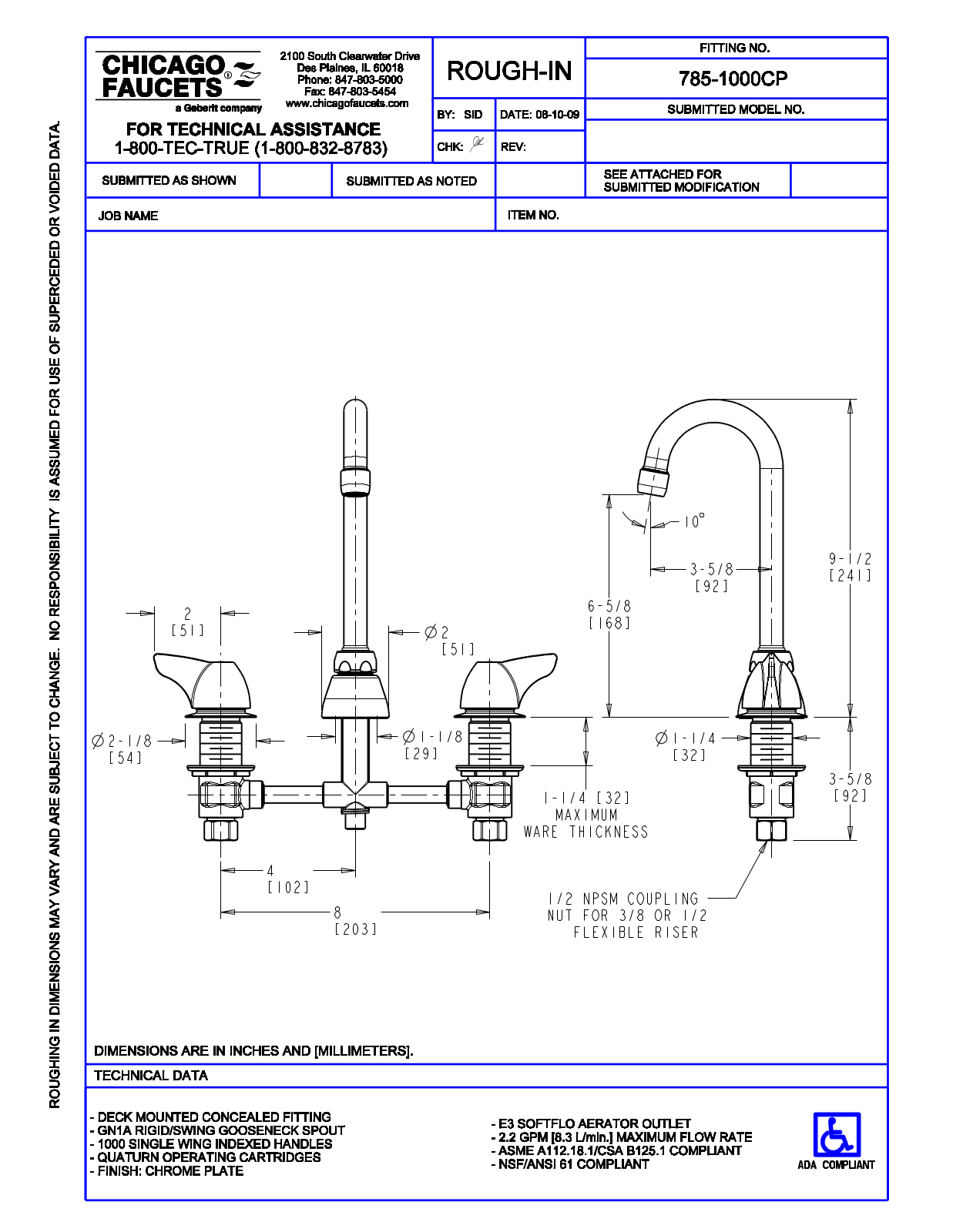 Chicago Faucet 785-1000CP User Manual