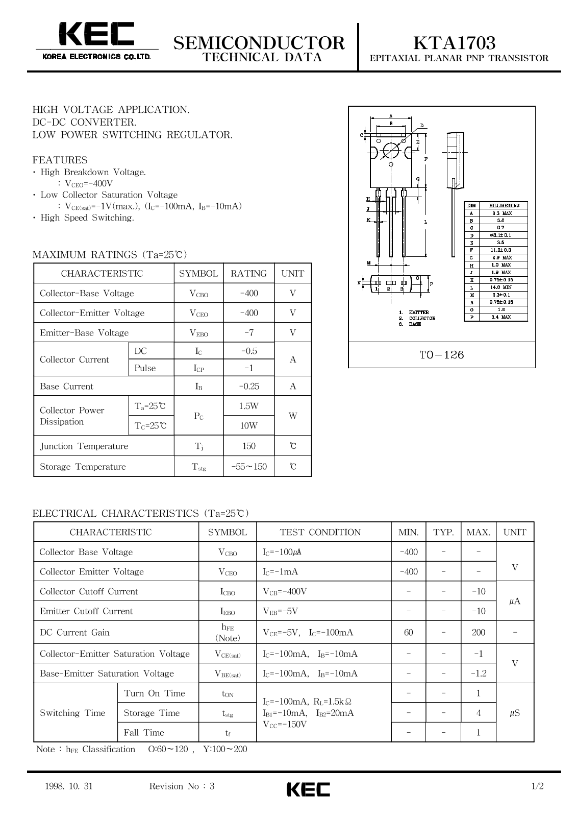 KEC KTA1703 Datasheet