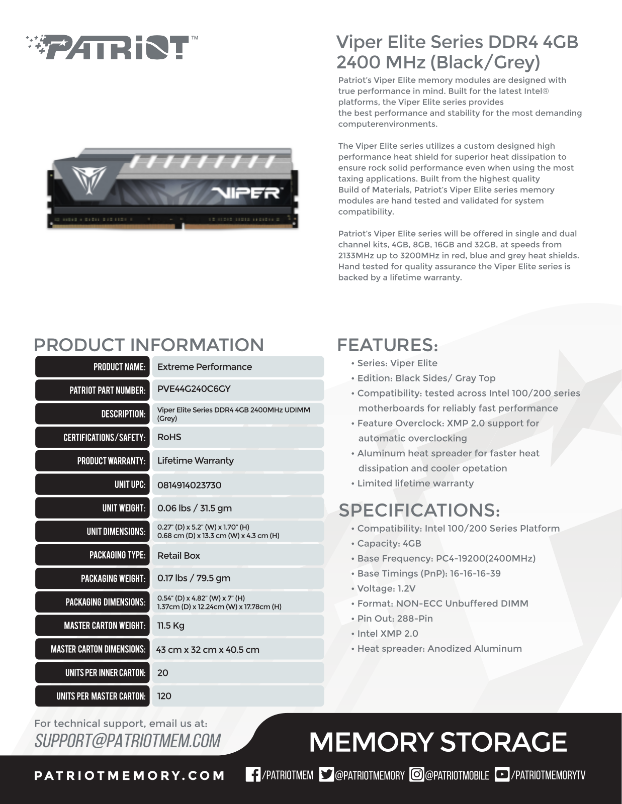 Patriot PVE44G240C6GY User Manual