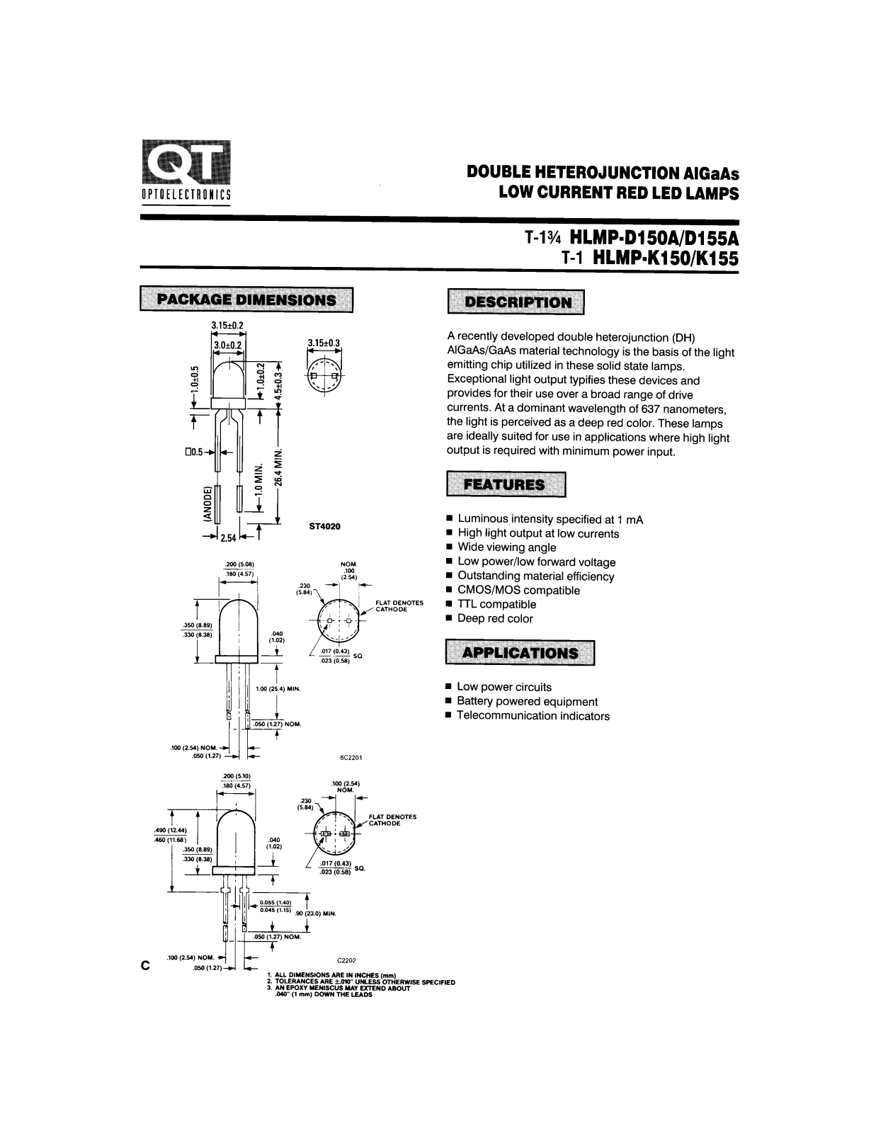 QT HLMP-D150A, HLMP-D155A, HLMP-K150, HLMP-K155 Datasheet