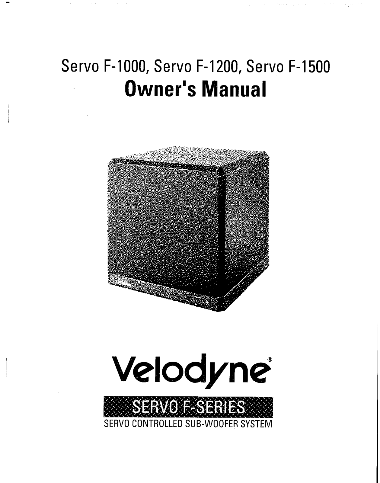 Velodyne Acoustics Servo F-1200 Owners manual