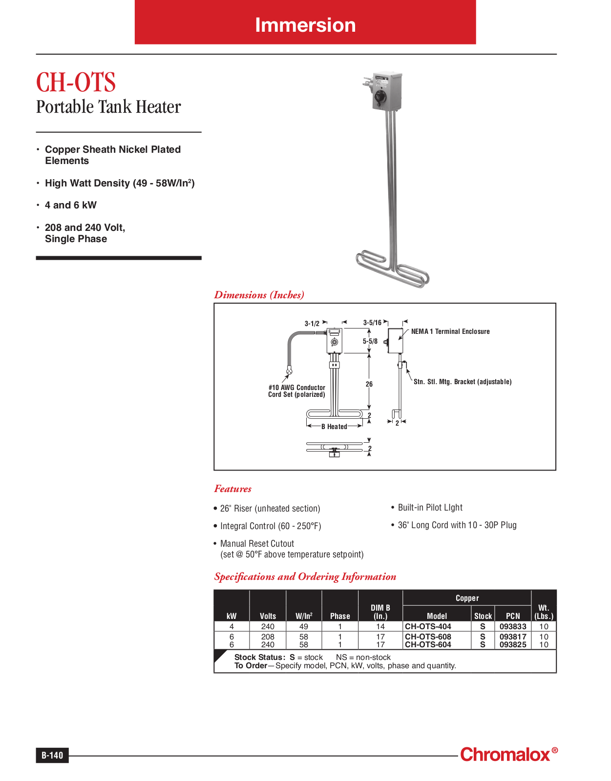 Chromalox CH-OTS Catalog Page