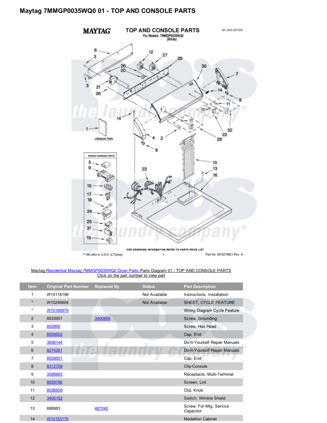 Maytag 7MMGP0035WQ0 Parts Diagram