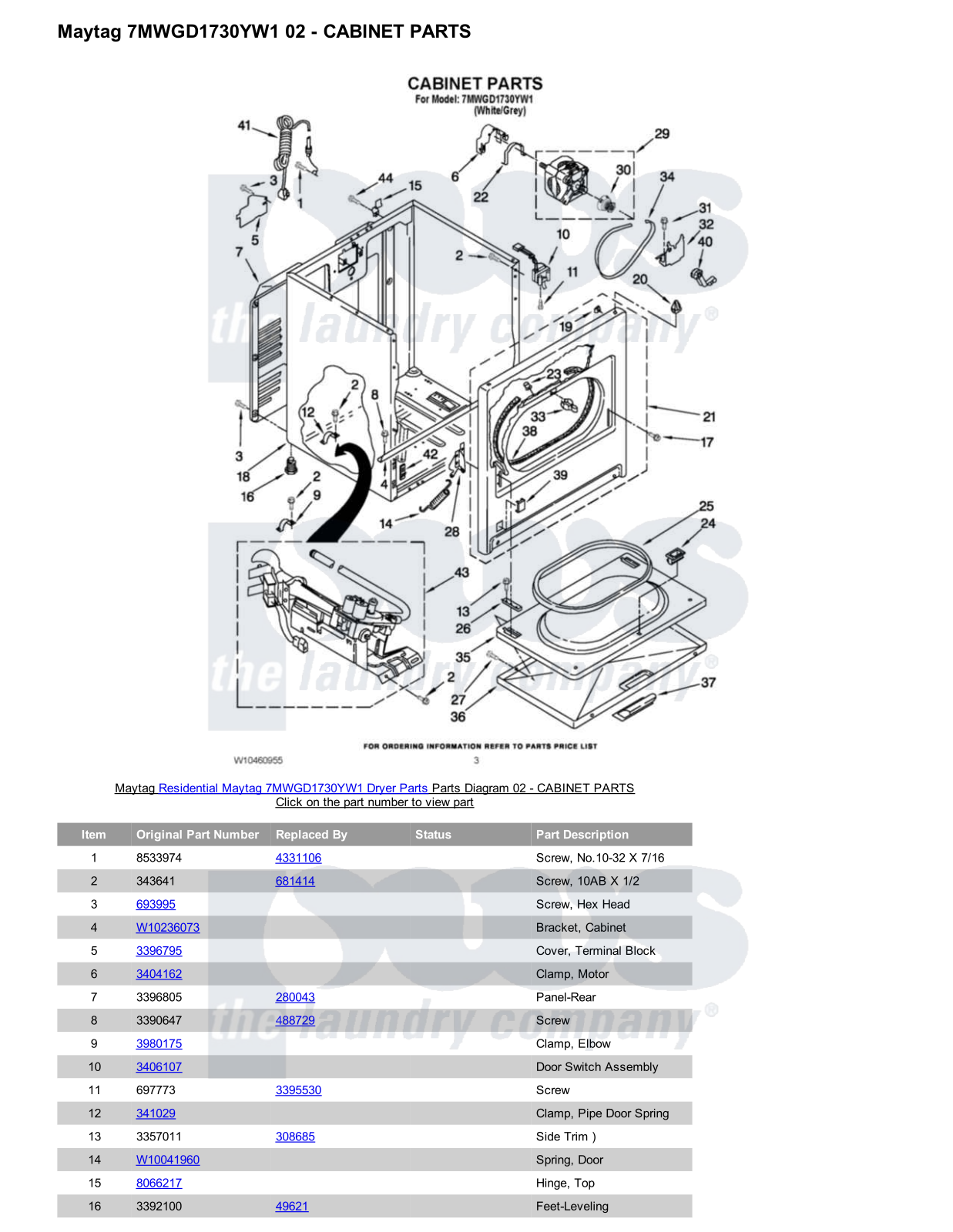 Maytag 7MWGD1730YW1 Parts Diagram