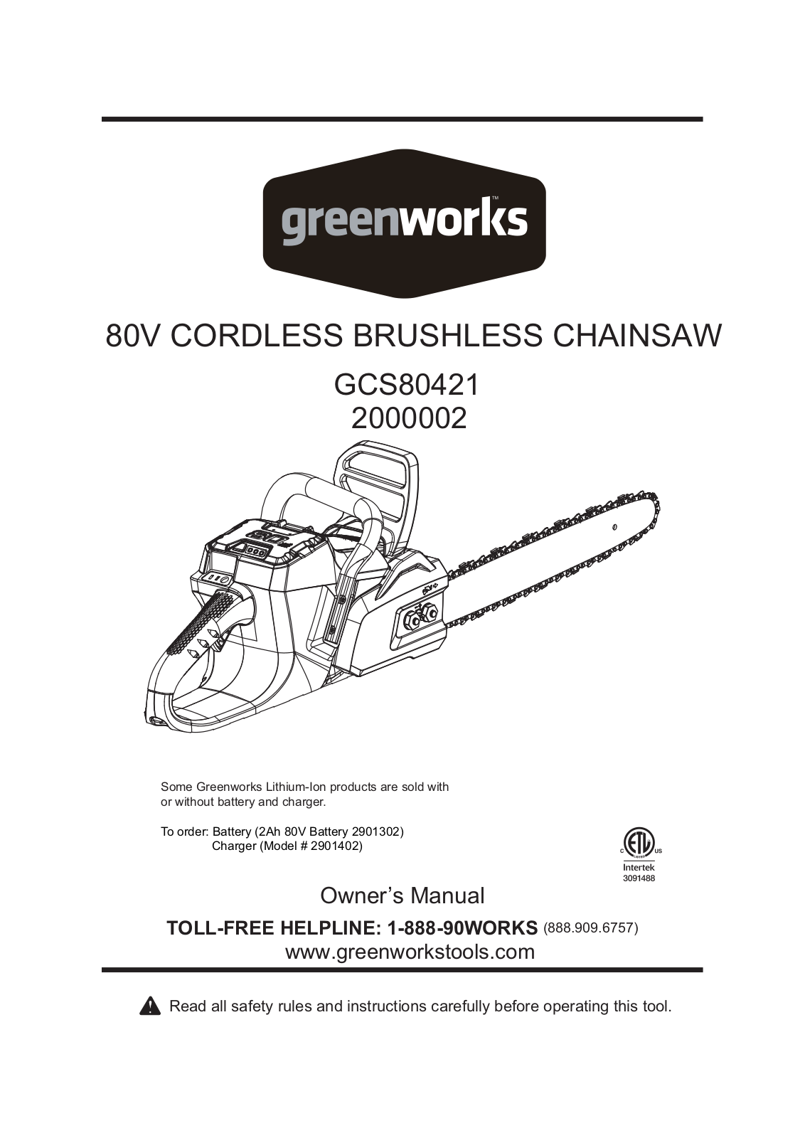 Greenworks GCS80421 User Manual