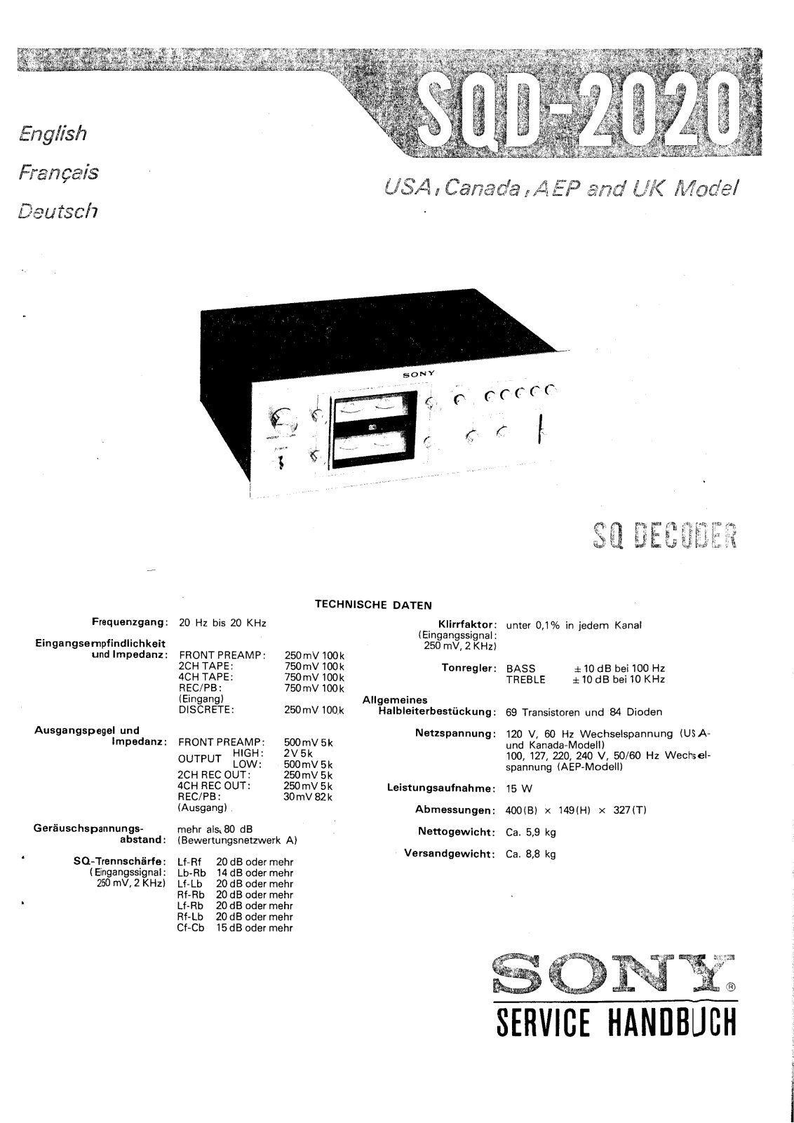 Sony SQD-2020 Service manual