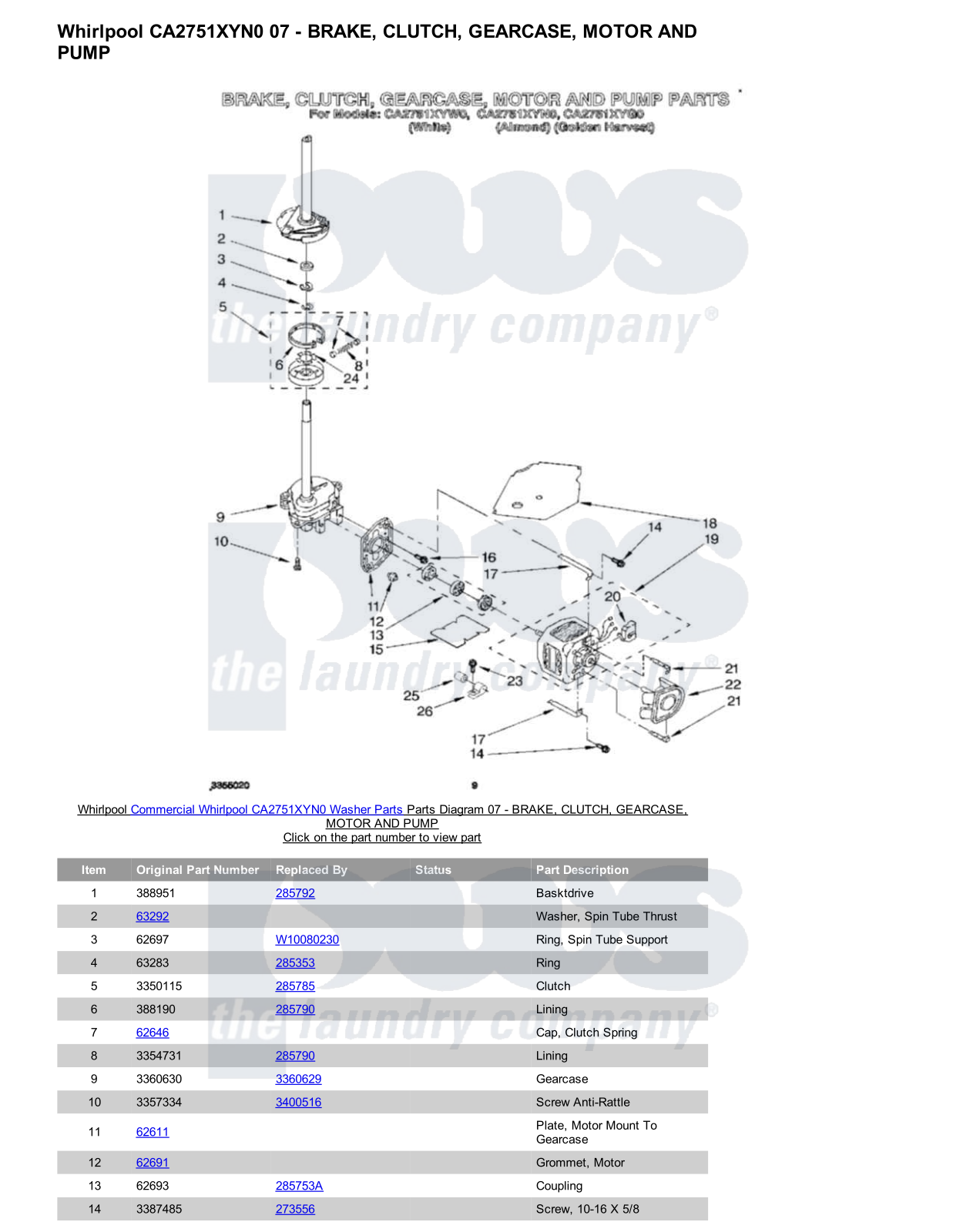 Whirlpool CA2751XYN0 Parts Diagram