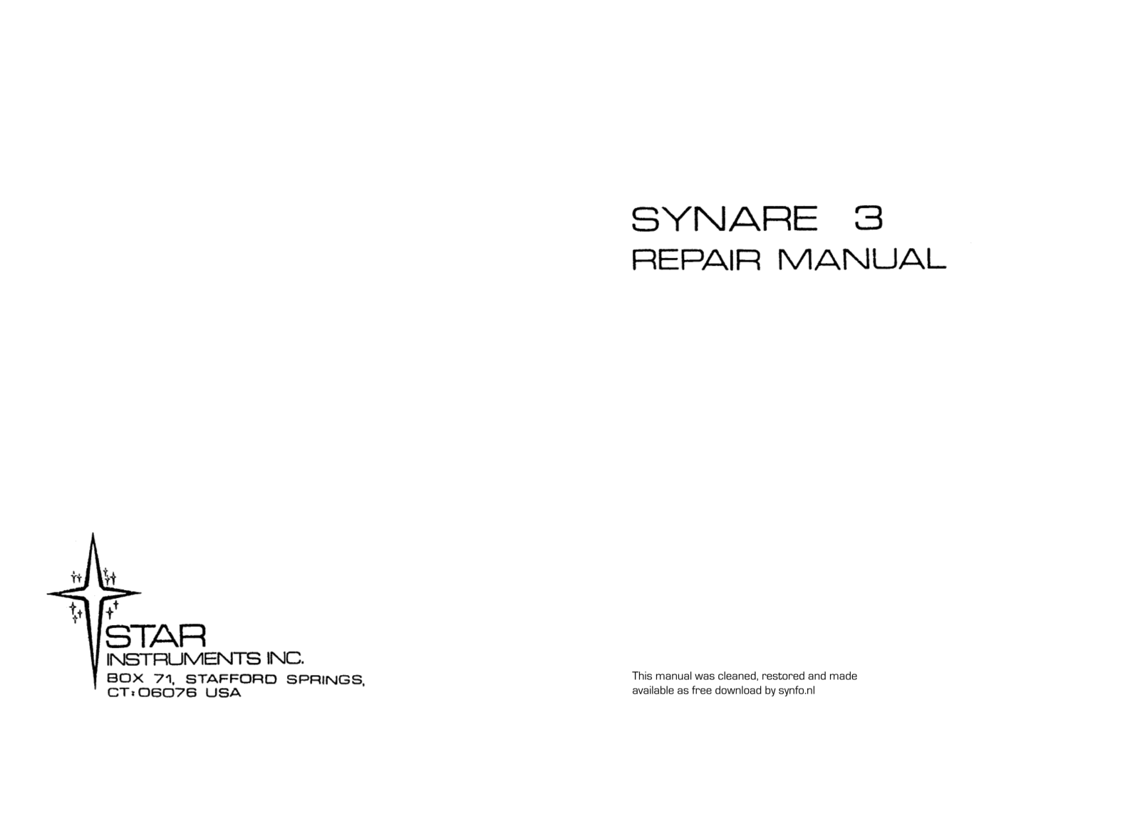 Star Instruments Synare 3 Service Manual