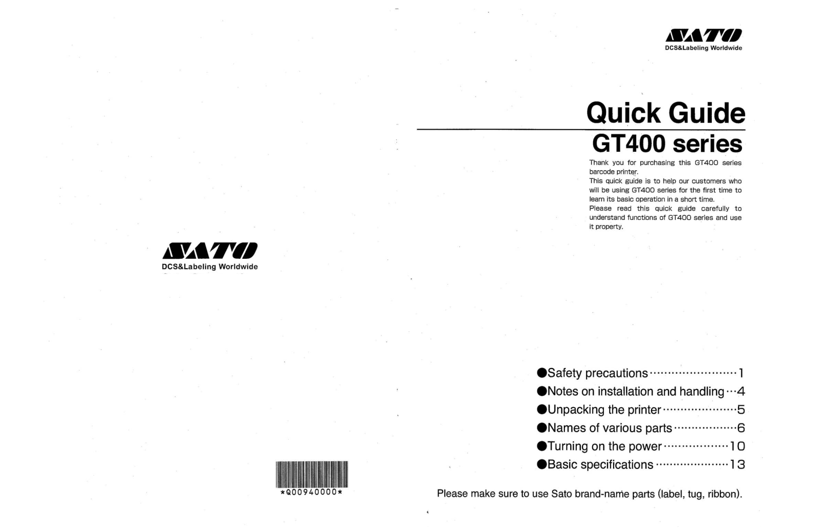 SATO GT400 User Manual