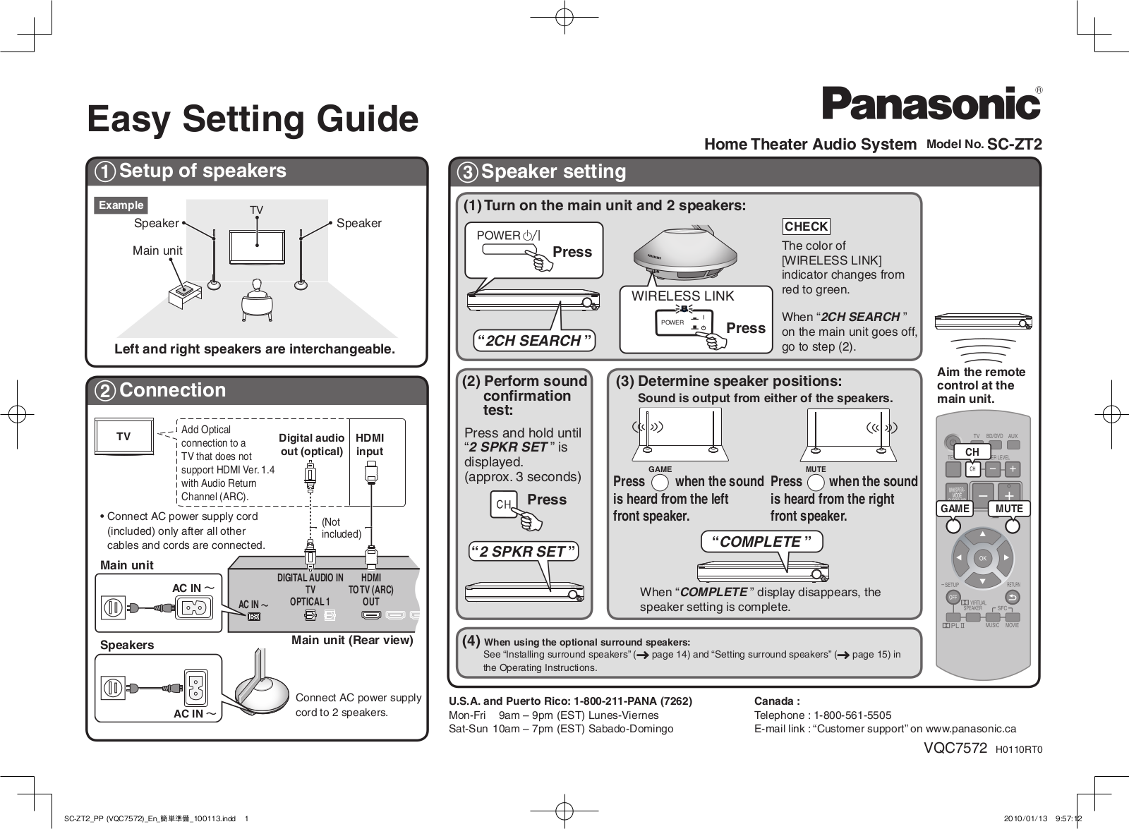 Panasonic SC-ZT2 Setting Guide