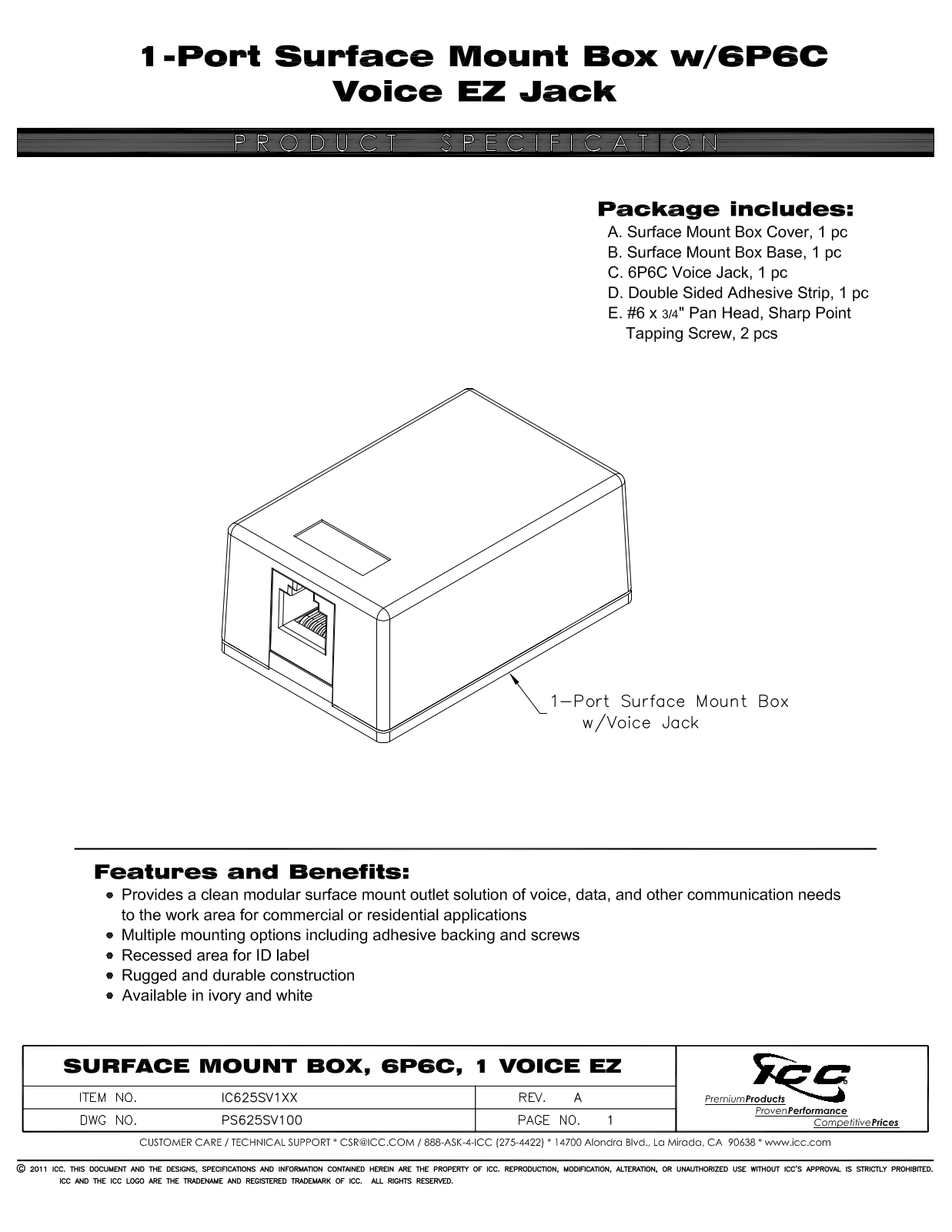 ICC IC625SV1IV Specsheet