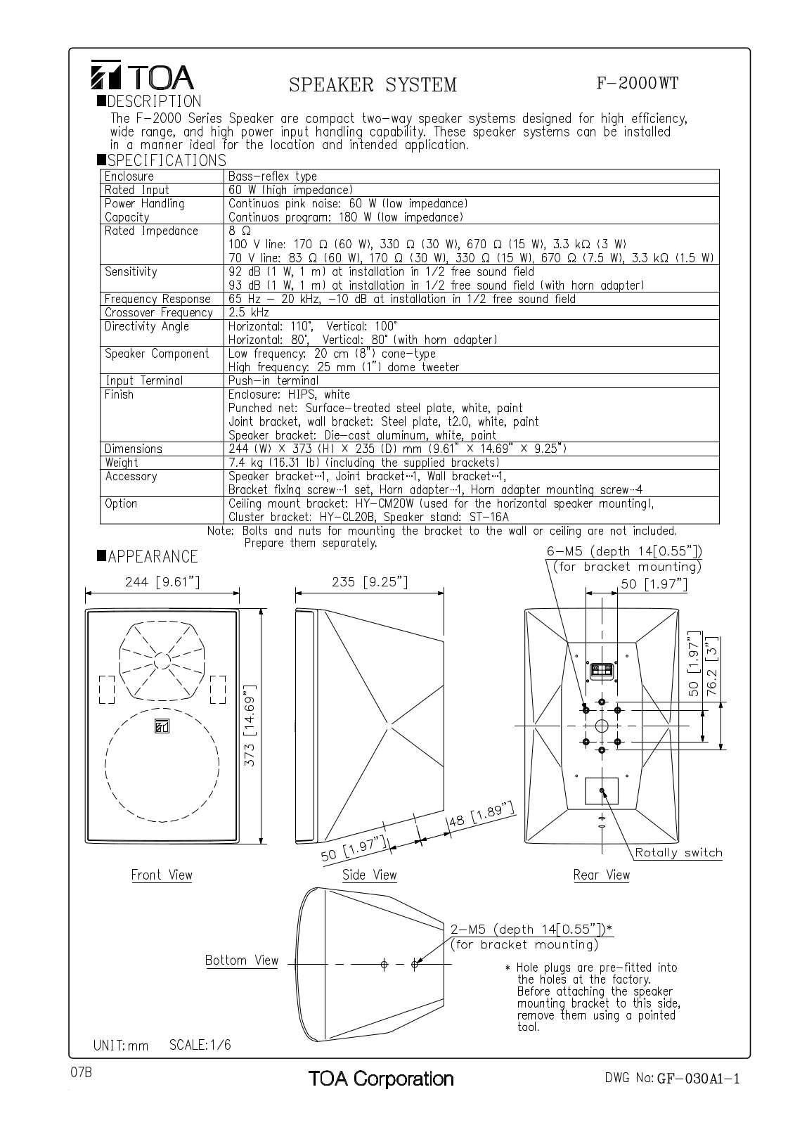 TOA F-2000WT User Manual