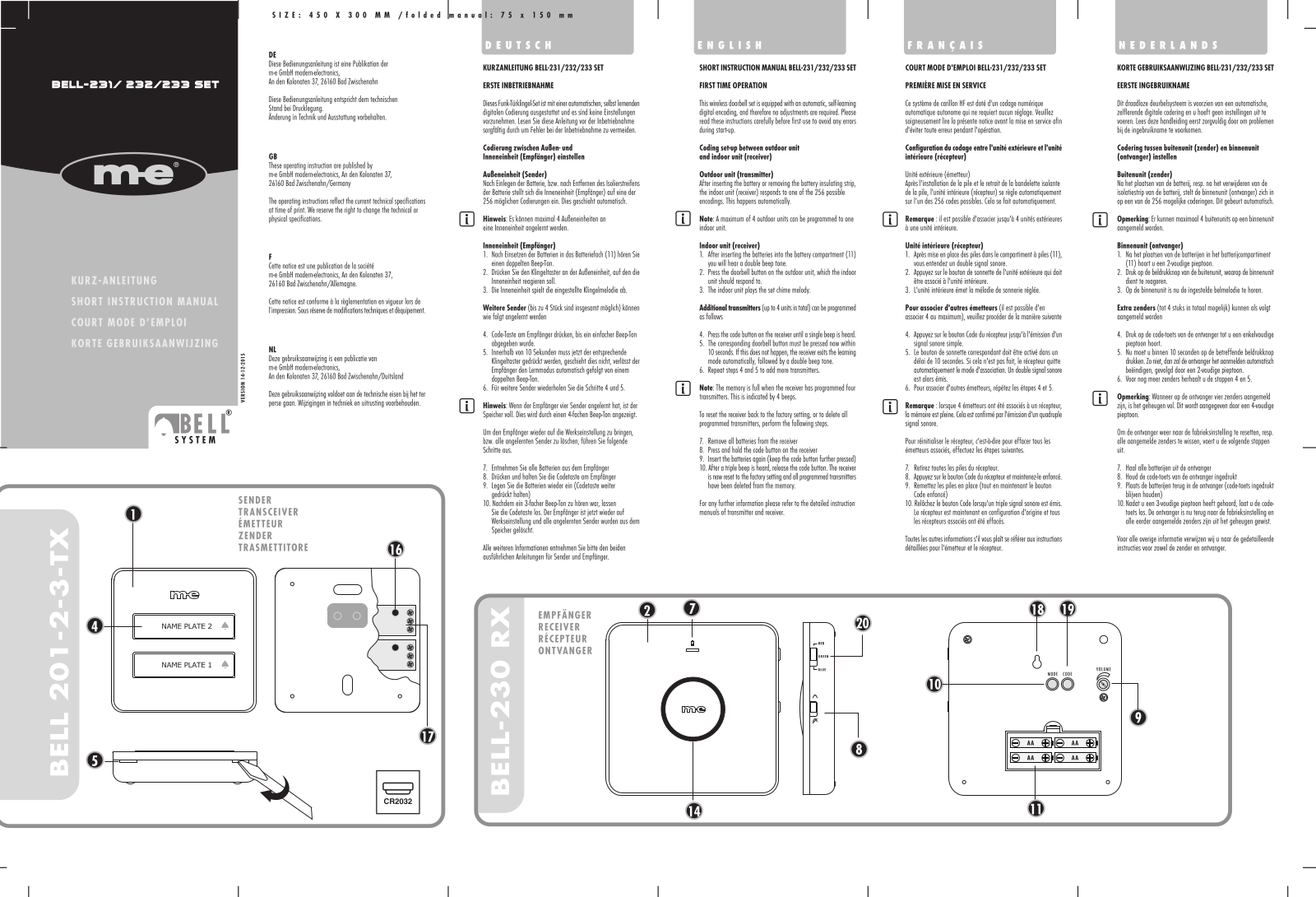 m-e modern-electronics Bell-231 Set, Bell-232 Set, Bell-233 Set Operating Instructions